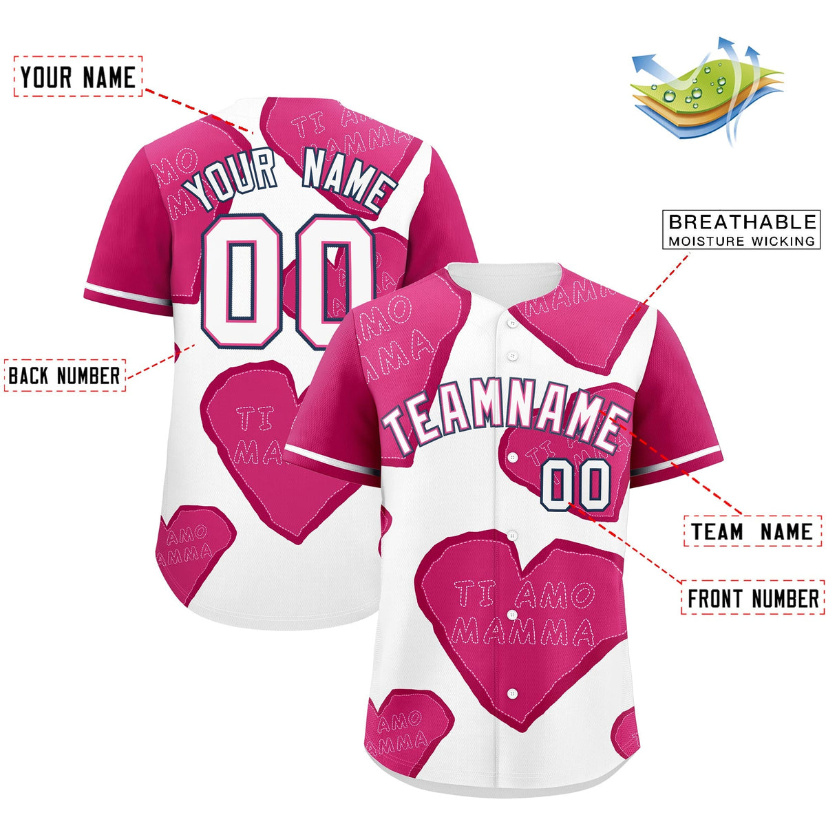 Custom White Pink Mother's Day Style Graffiti Pattern Moisture-Wicking Baseball Jersey| KXKSHOP