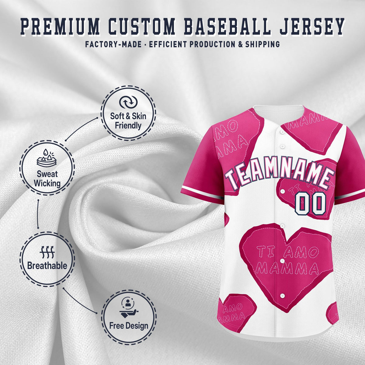 Custom White Pink Mother's Day Style Graffiti Pattern Moisture-Wicking Baseball Jersey| KXKSHOP