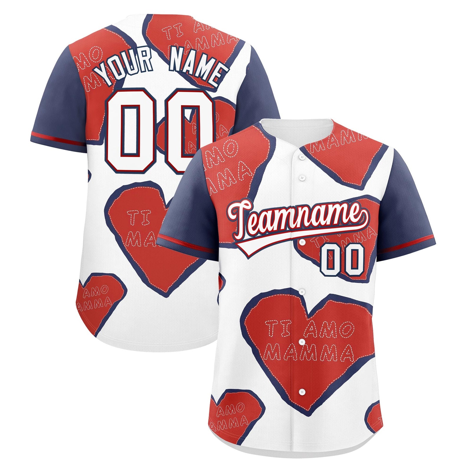 Custom White Red Midnight Blue Mother's Day Style Graffiti Pattern Moisture-Wicking Baseball Jersey| KXKSHOP