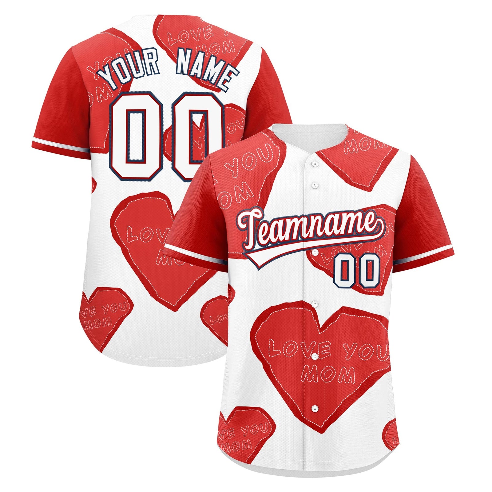 Custom White Red Mother's Day Style Graffiti Pattern Stretch Fabric Baseball Jersey| KXKSHOP