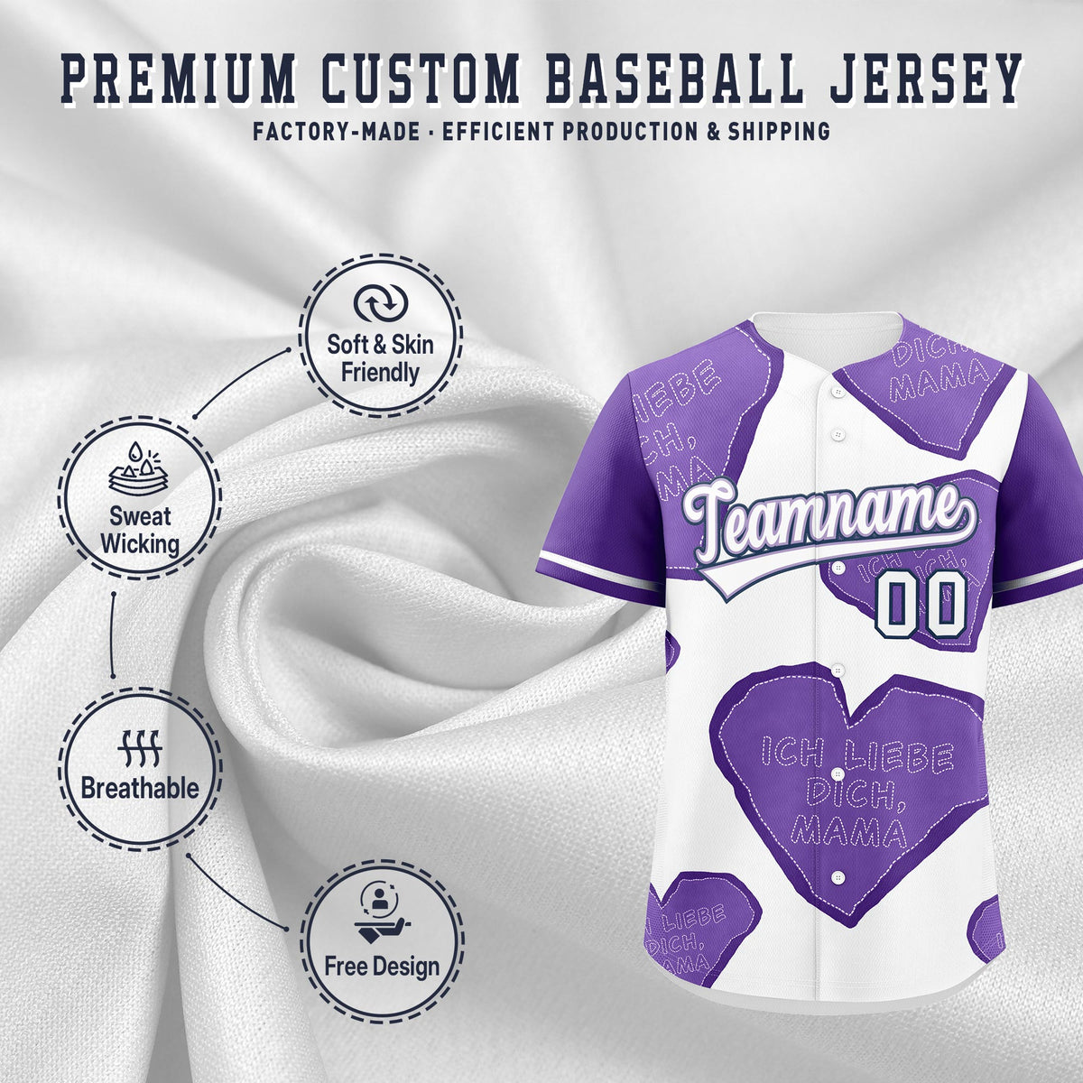 Custom White Light Purple Mother's Day Style Graffiti Pattern Stretch Fabric Baseball Jersey| KXKSHOP