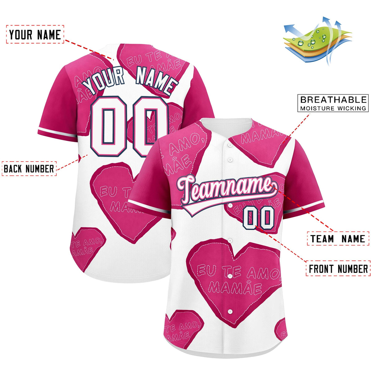 Custom White Pink Mother's Day Style Graffiti Pattern Quick Dry Baseball Jersey| KXKSHOP
