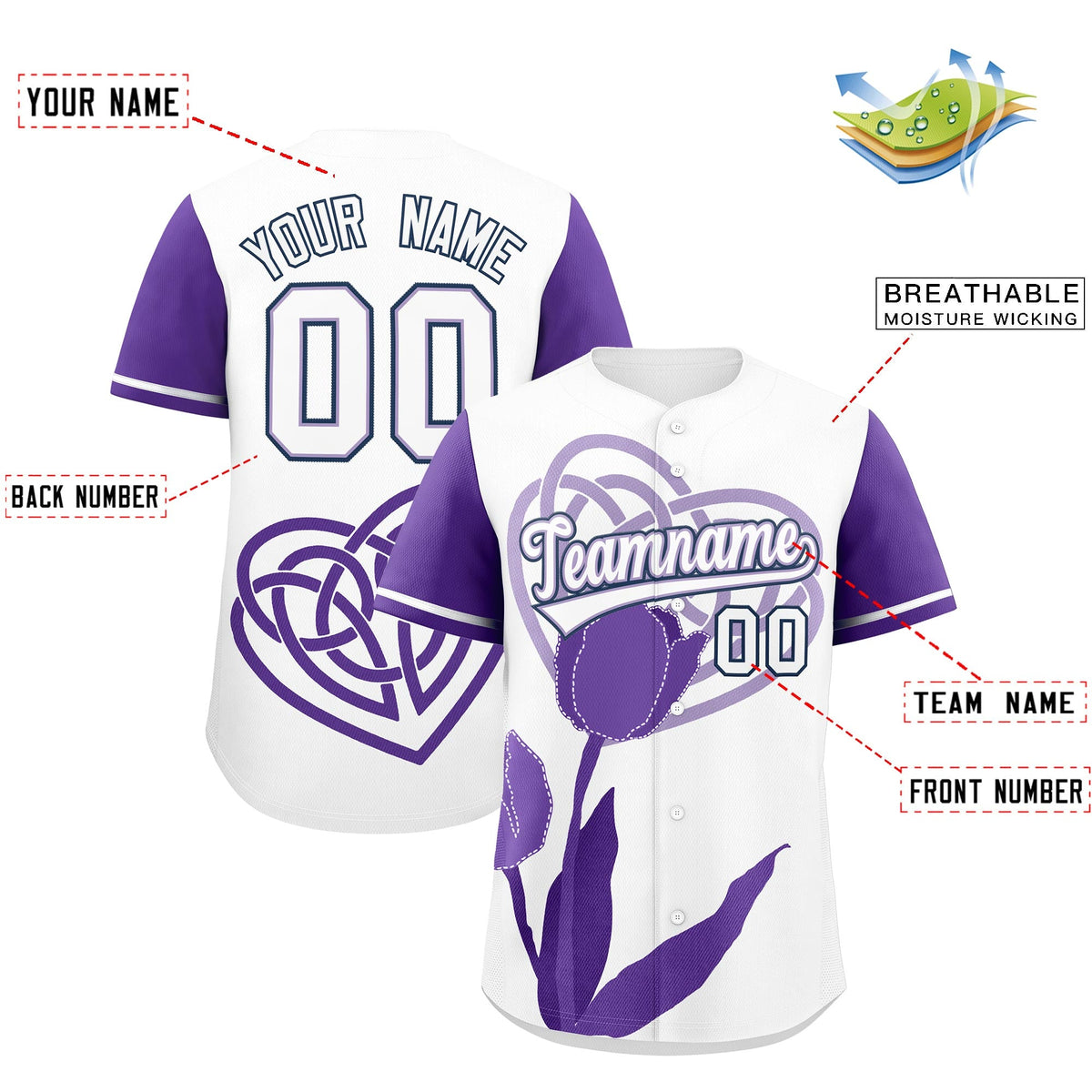 Custom White Light Purple Mother's Day Style Graffiti Pattern Quick Dry Baseball Jersey| KXKSHOP