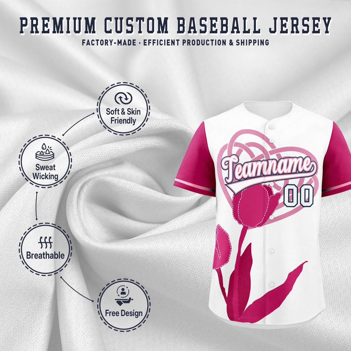 Custom White Light Pink Mother's Day Style Graffiti Pattern Stretch Fabric Baseball Jersey| KXKSHOP