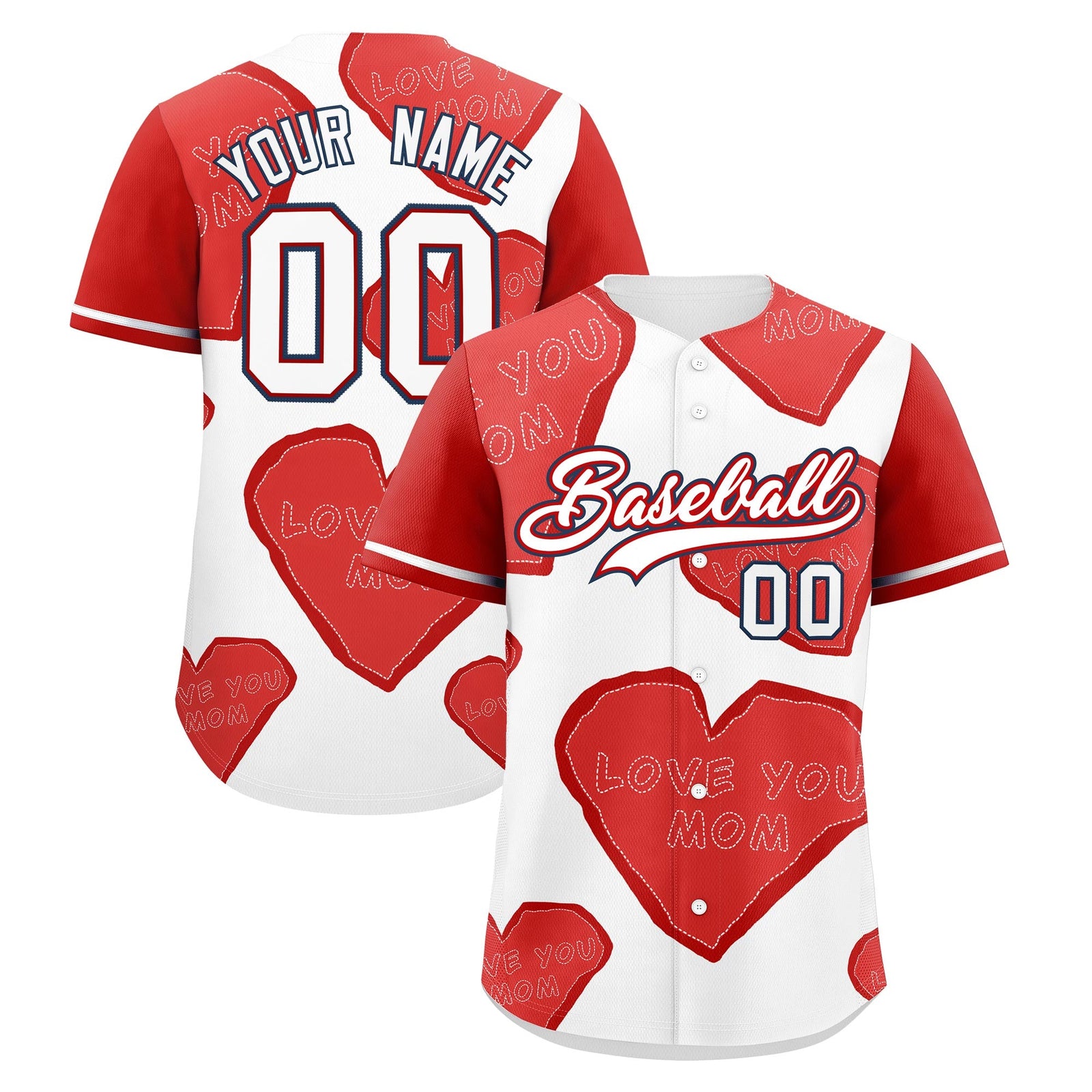 Custom White Red Mother's Day Style Graffiti Pattern Stretch Fabric Baseball Jersey| KXKSHOP