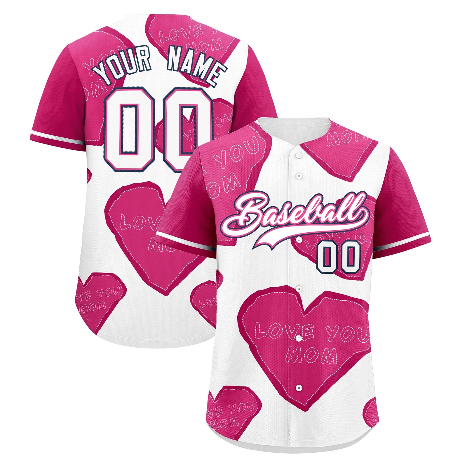 Custom White Pink Mother's Day Style Graffiti Pattern Stretch Fabric Baseball Jersey| KXKSHOP