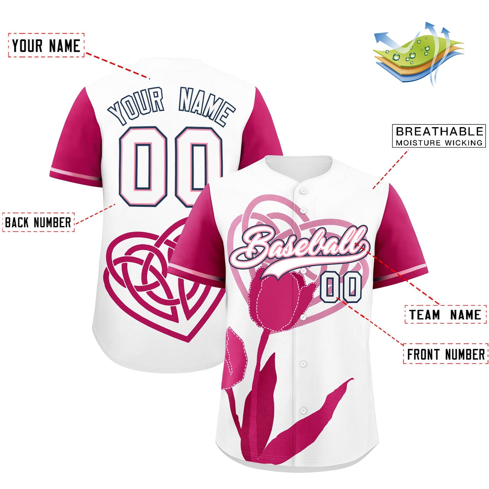 Custom White Light Pink Mother's Day Style Graffiti Pattern Stretch Fabric Baseball Jersey| KXKSHOP