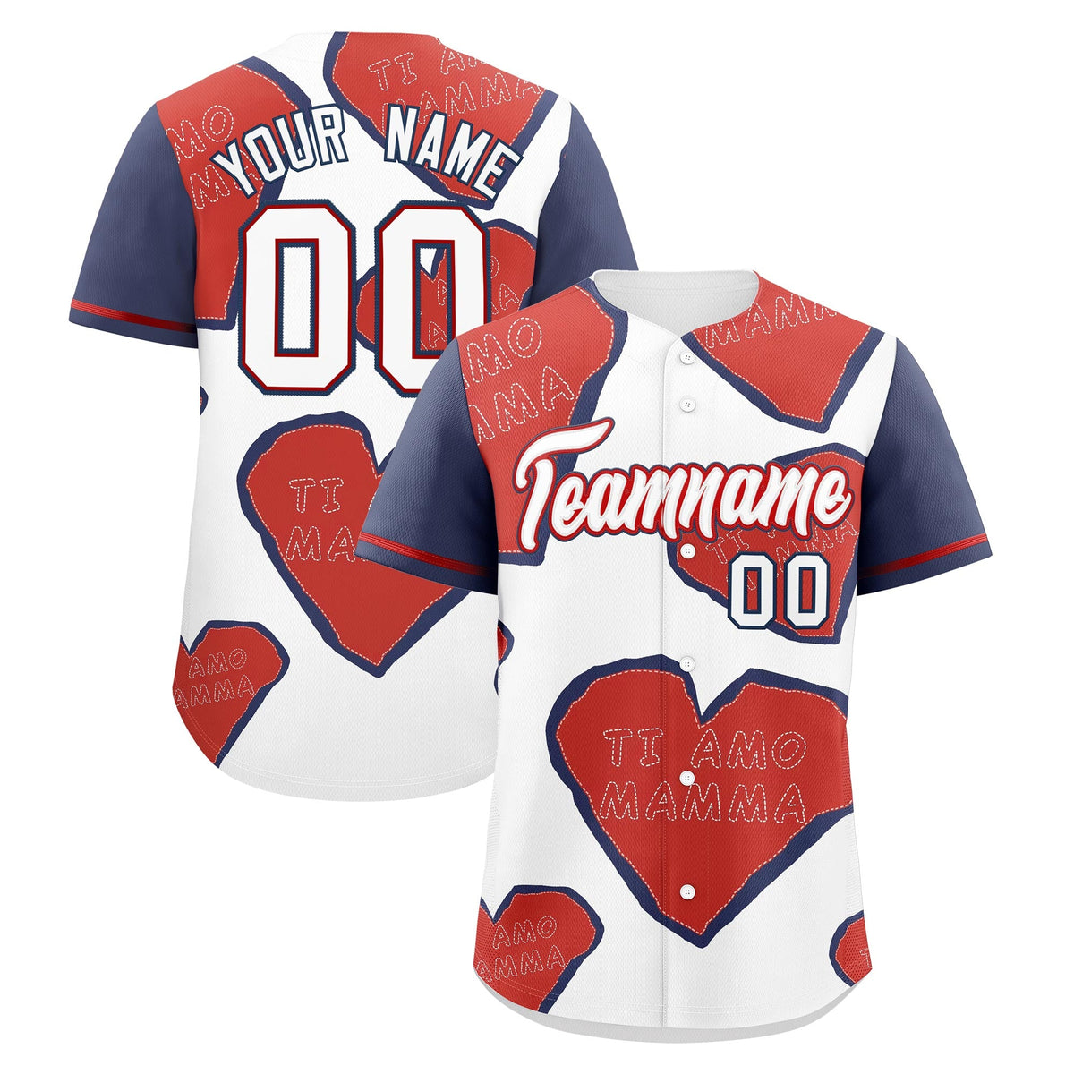 Custom White Red Midnight Blue Mother's Day Style Graffiti Pattern Moisture-Wicking Baseball Jersey| KXKSHOP