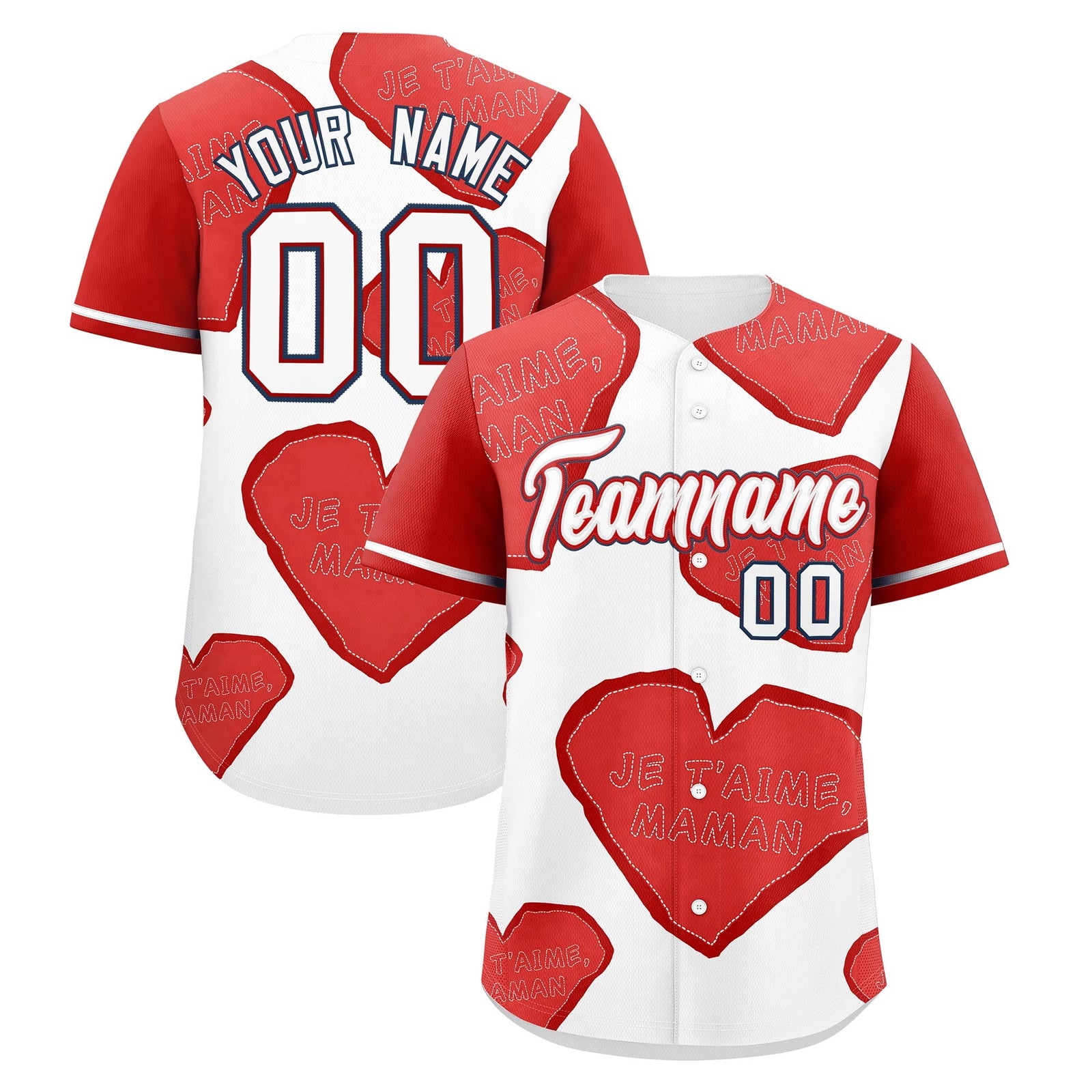 Custom White Red Mother's Day Style Graffiti Pattern Moisture-Wicking Baseball Jersey| KXKSHOP