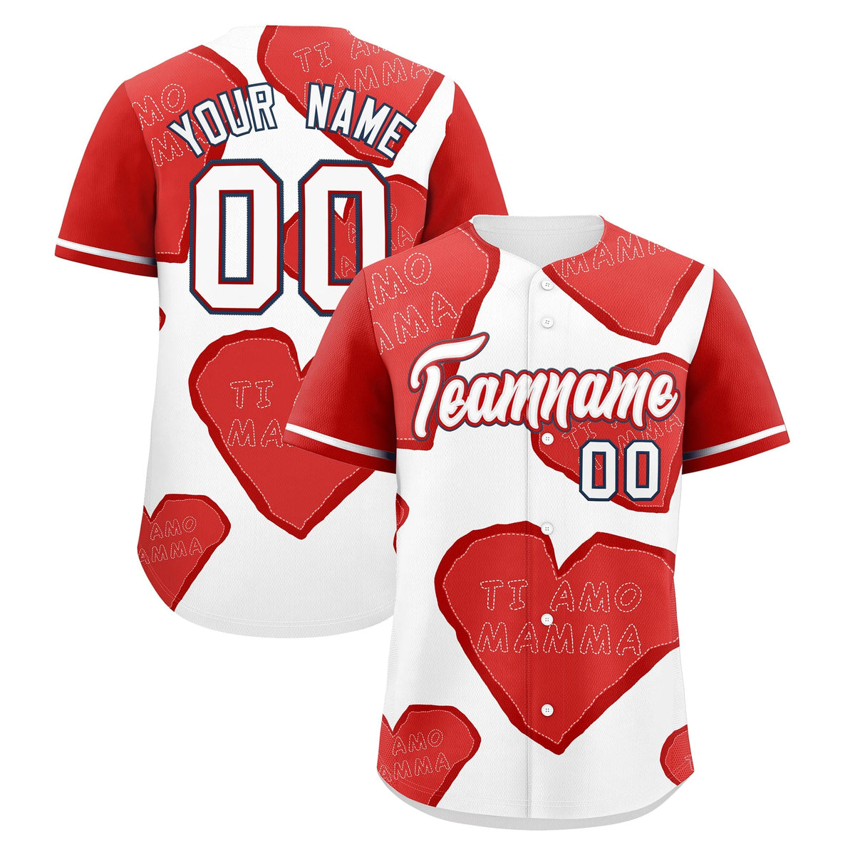 Custom White Red Mother's Day Style Graffiti Pattern Moisture-Wicking Baseball Jersey| KXKSHOP
