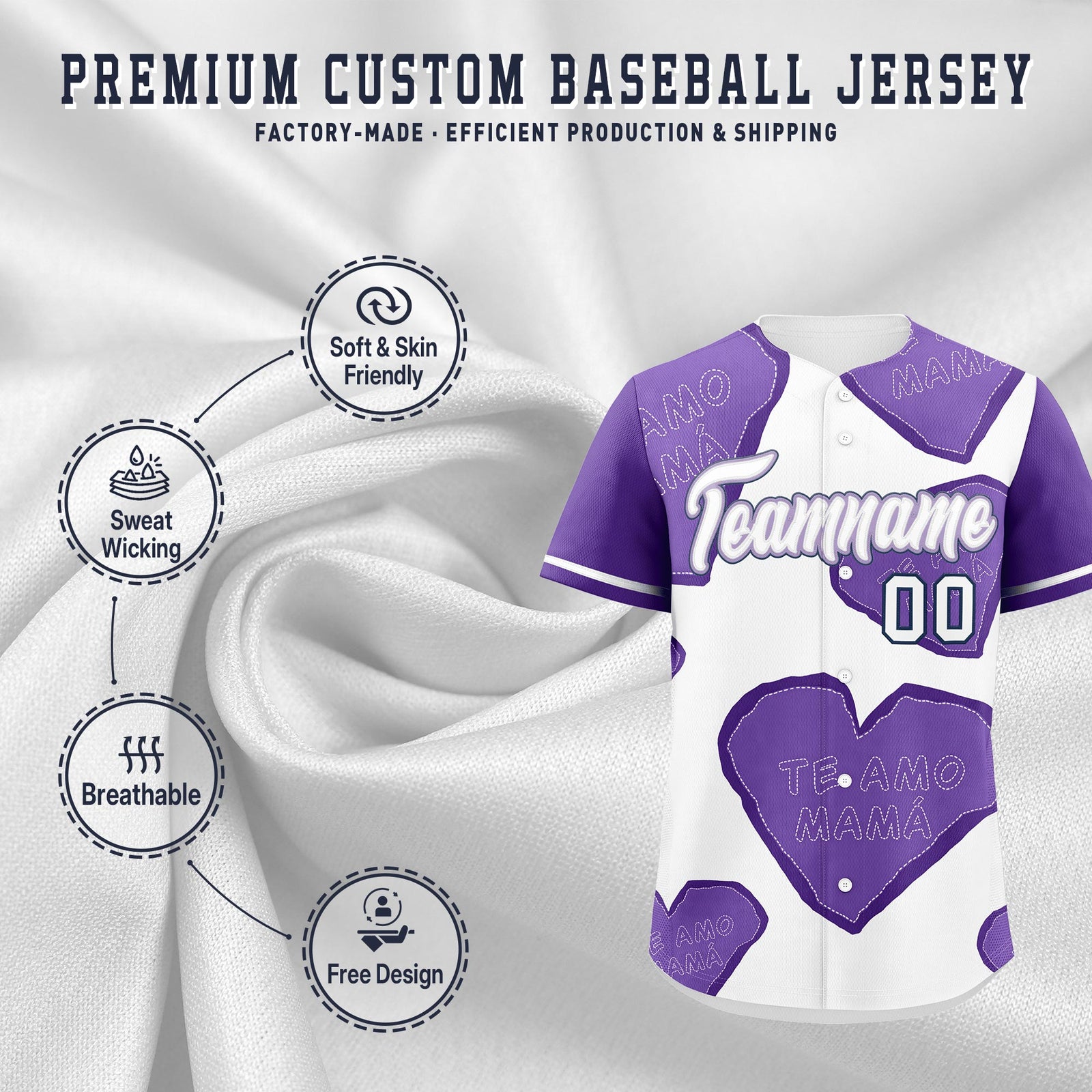 Custom White Light Purple Mother's Day Style Graffiti Pattern Quick Dry Baseball Jersey| KXKSHOP
