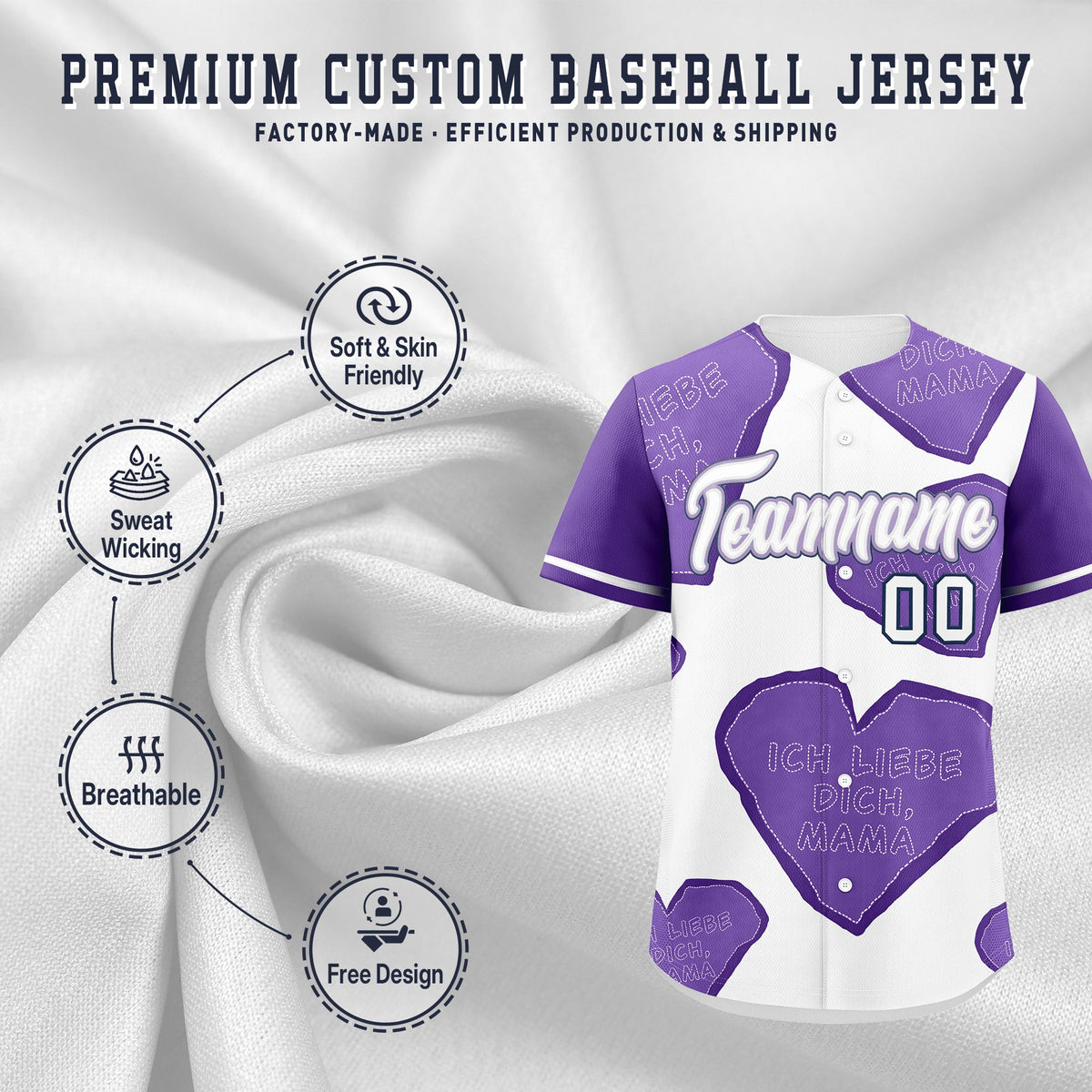 Custom White Light Purple Mother's Day Style Graffiti Pattern Stretch Fabric Baseball Jersey| KXKSHOP