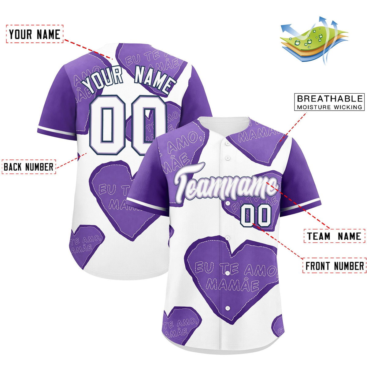 Custom White Light Purple Mother's Day Style Graffiti Pattern Quick Dry Baseball Jersey| KXKSHOP