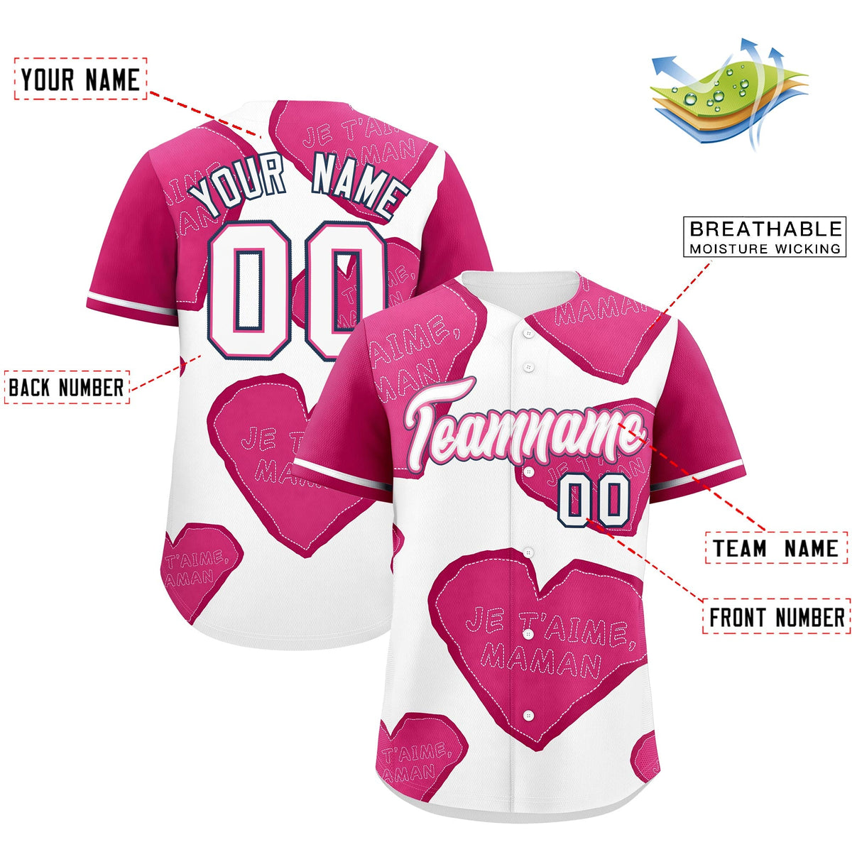 Custom White Pink Mother's Day Style Graffiti Pattern Moisture-Wicking Baseball Jersey| KXKSHOP