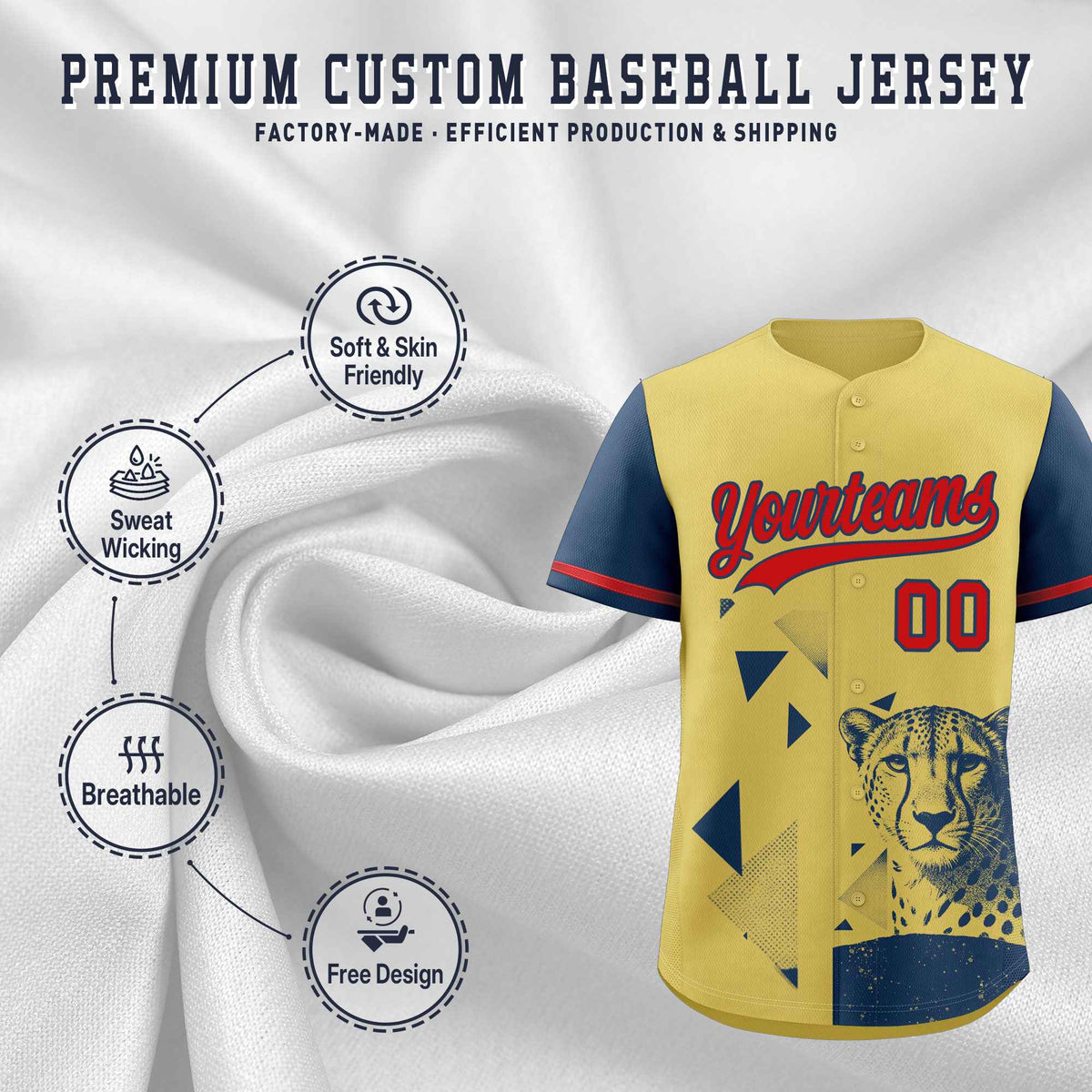 Custom Midnight Blue Old Gold Raptor Series Raglan Sleeves Lightweight Baseball Jersey