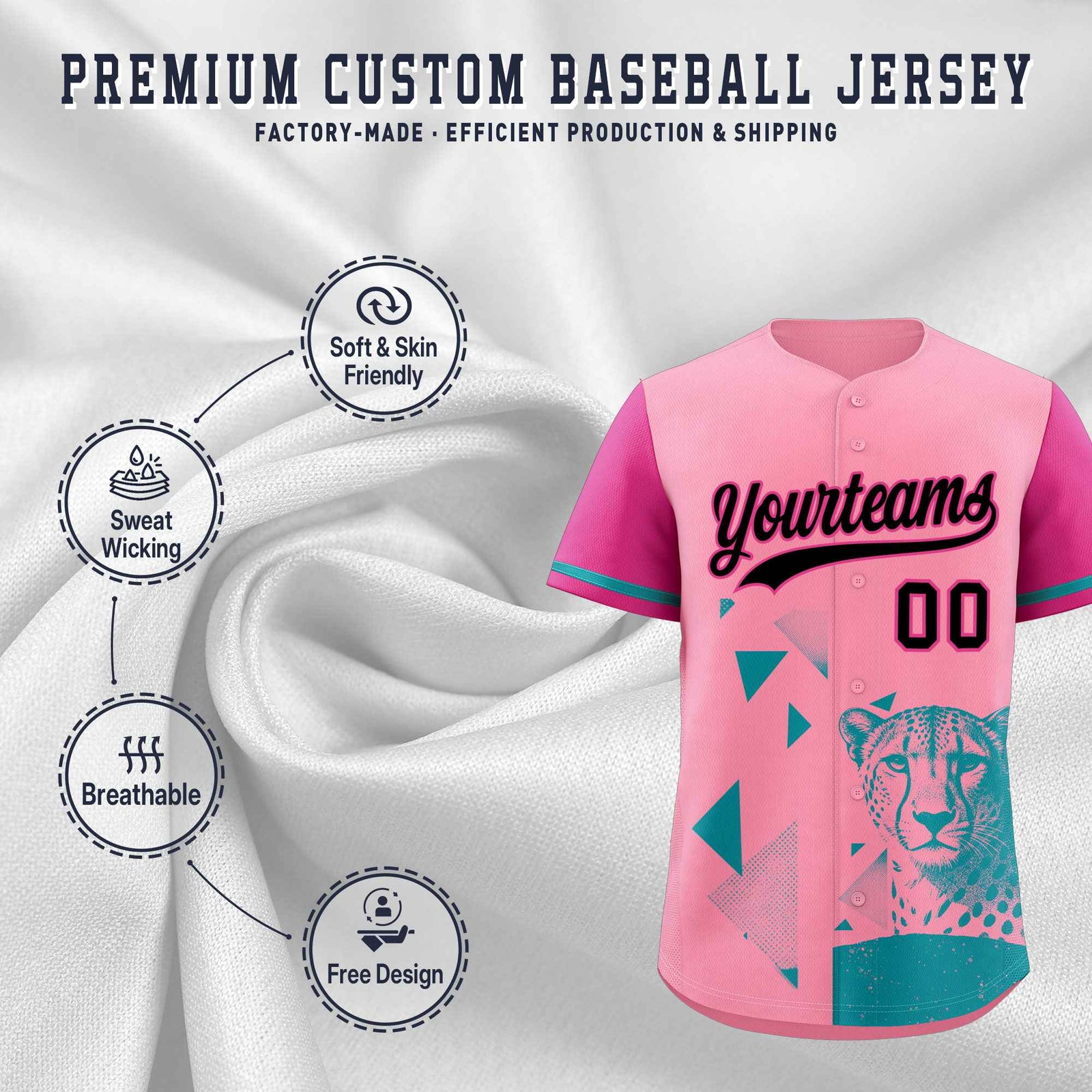 Custom Rose Red Light Pink Raptor Series Raglan Sleeves Breathable Baseball Jersey