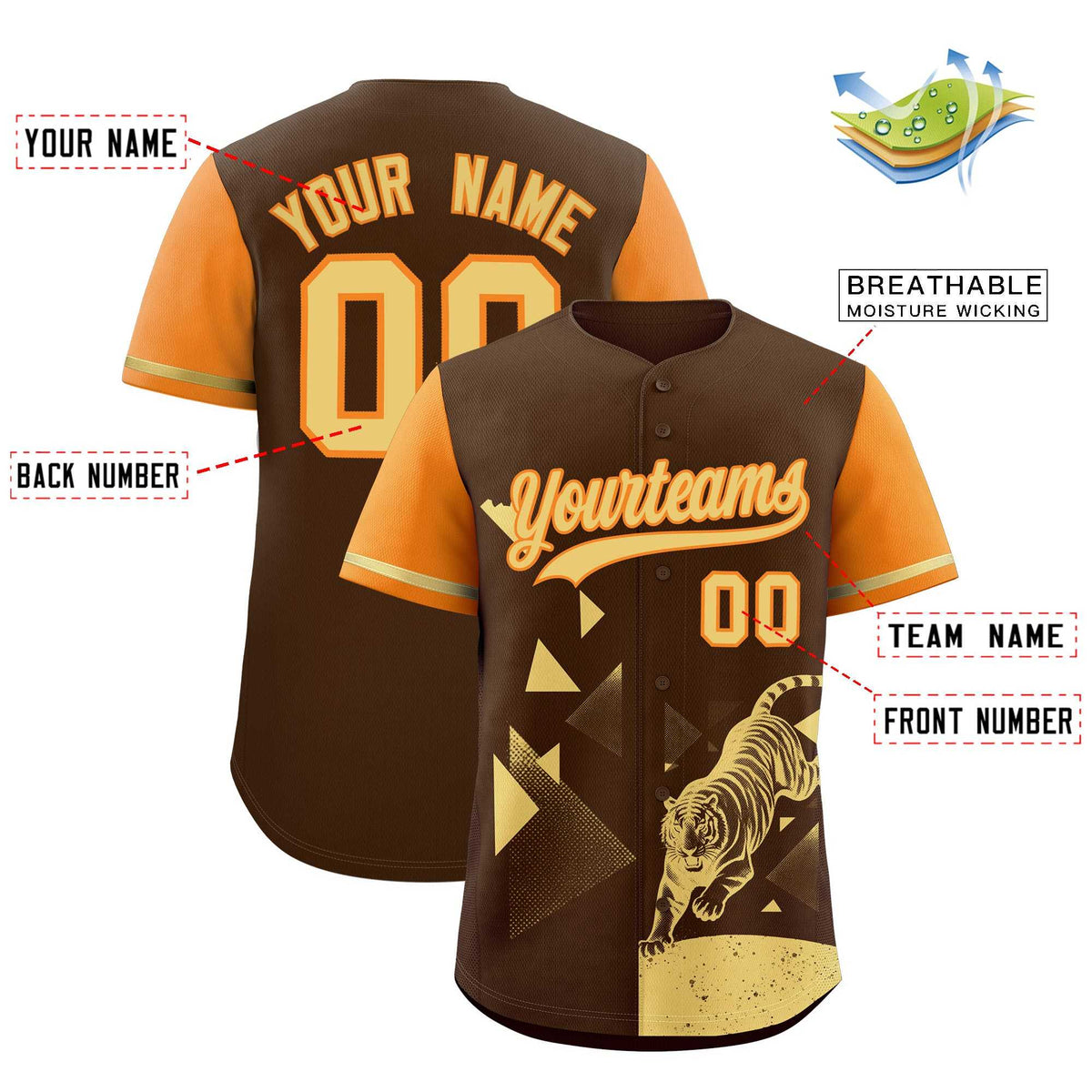 Custom Orange Brown Raptor Series Raglan Sleeves Urban Style Baseball Jersey