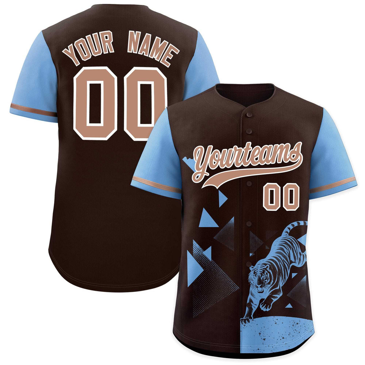 Custom Powder Blue Brown Raptor Series Raglan Sleeves Drapable Baseball Jersey