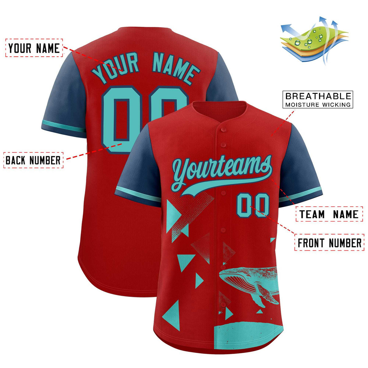 Custom Midnight Blue Red Raptor Series Raglan Sleeves Hip Hop Baseball Jersey