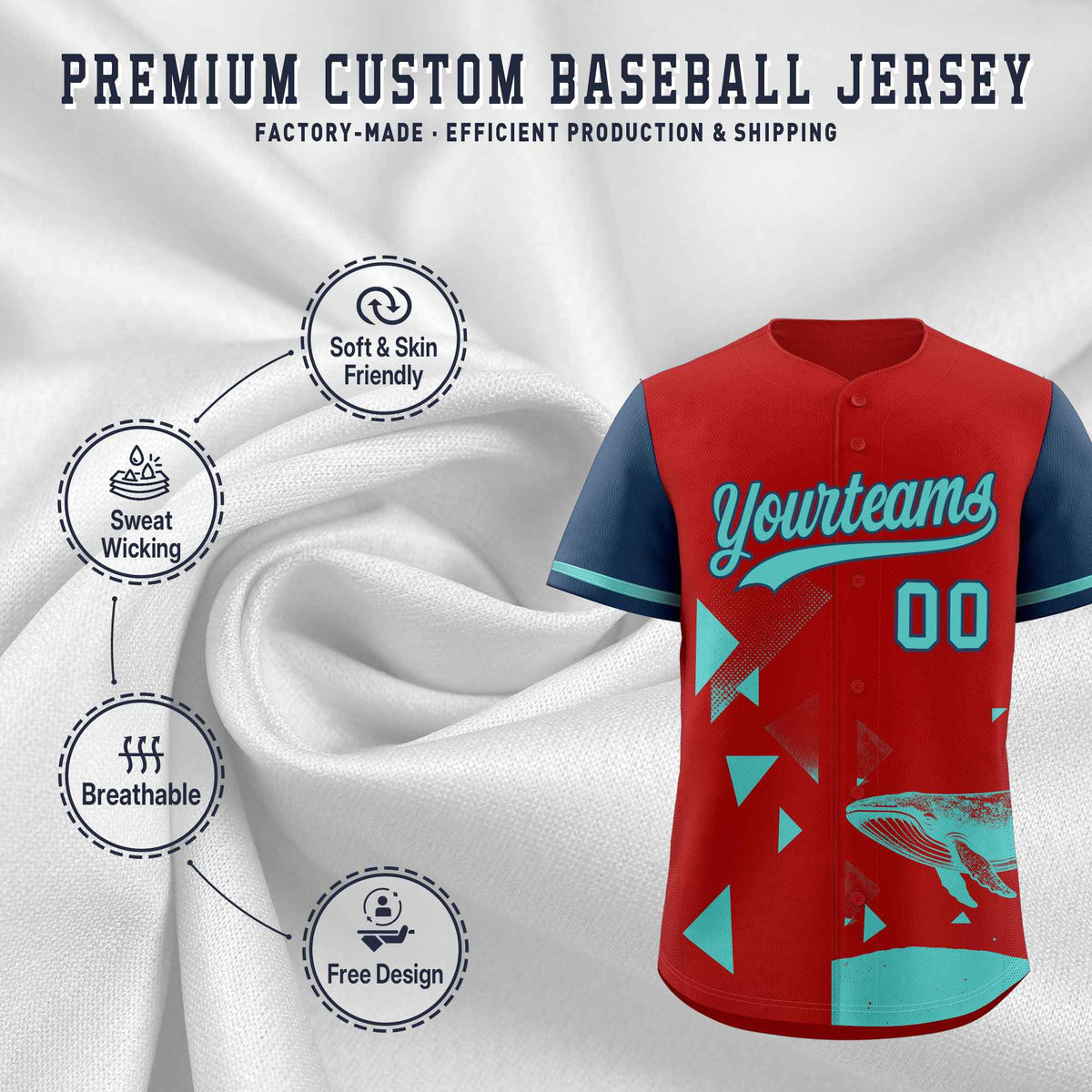 Custom Midnight Blue Red Raptor Series Raglan Sleeves Hip Hop Baseball Jersey