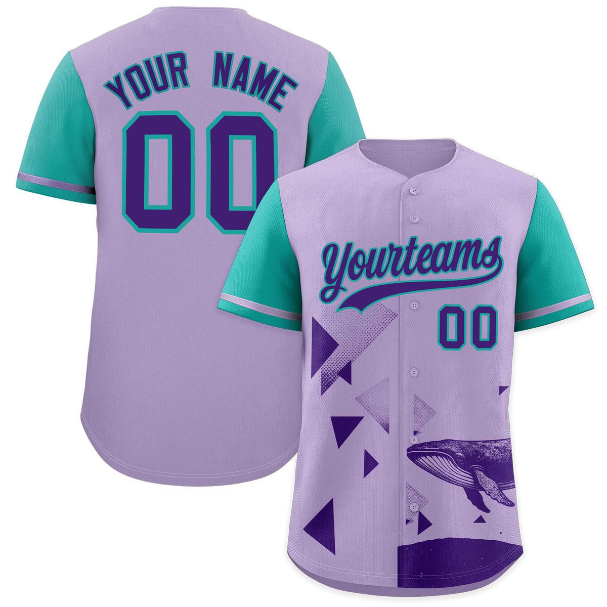 Custom Aqua Light Purple Raptor Series Raglan Sleeves Lightweight Baseball Jersey