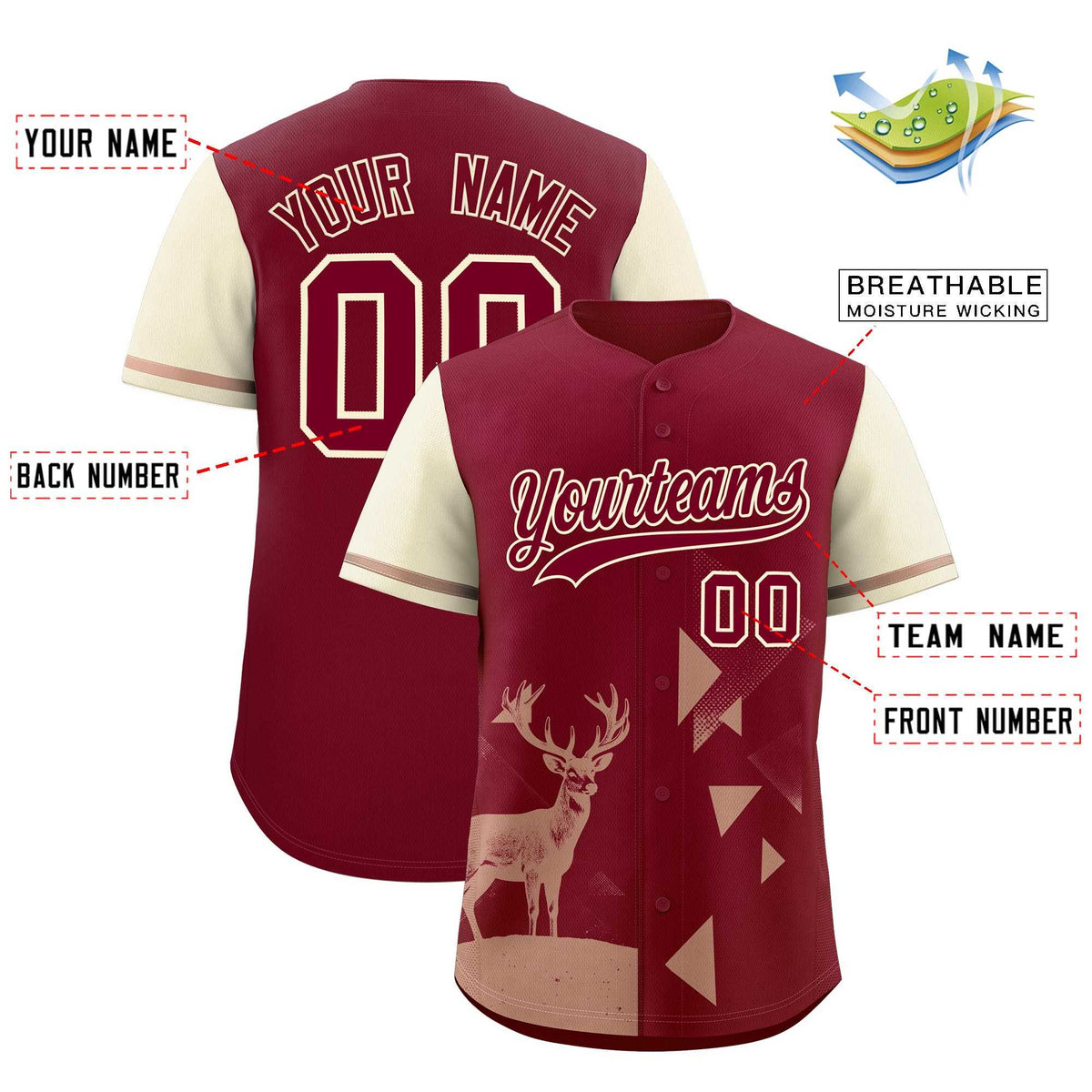 Custom Cream Crimson Raptor Series Raglan Sleeves Urban Style Baseball Jersey