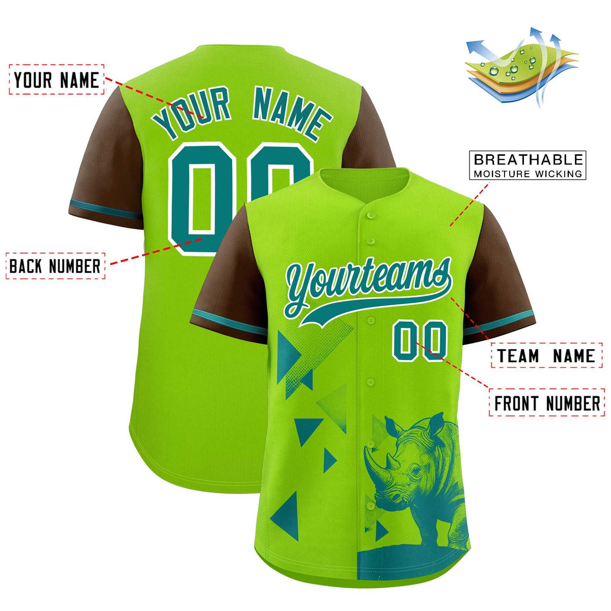 Custom Neon Green Light Brown Raptor Series Raglan Sleeves Urban Style Baseball Jersey