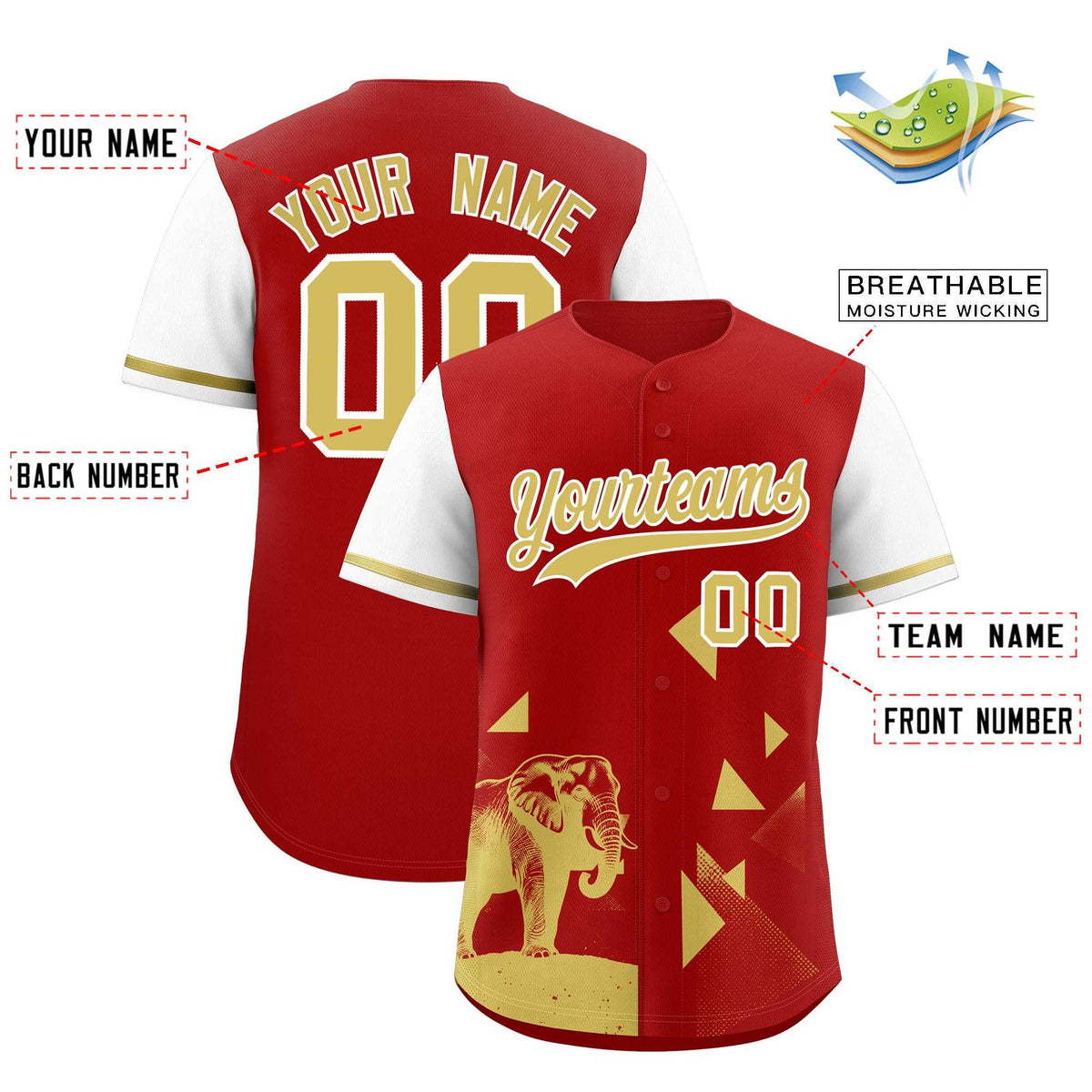 Custom Red White Raptor Series Raglan Sleeves Street Style Baseball Jersey