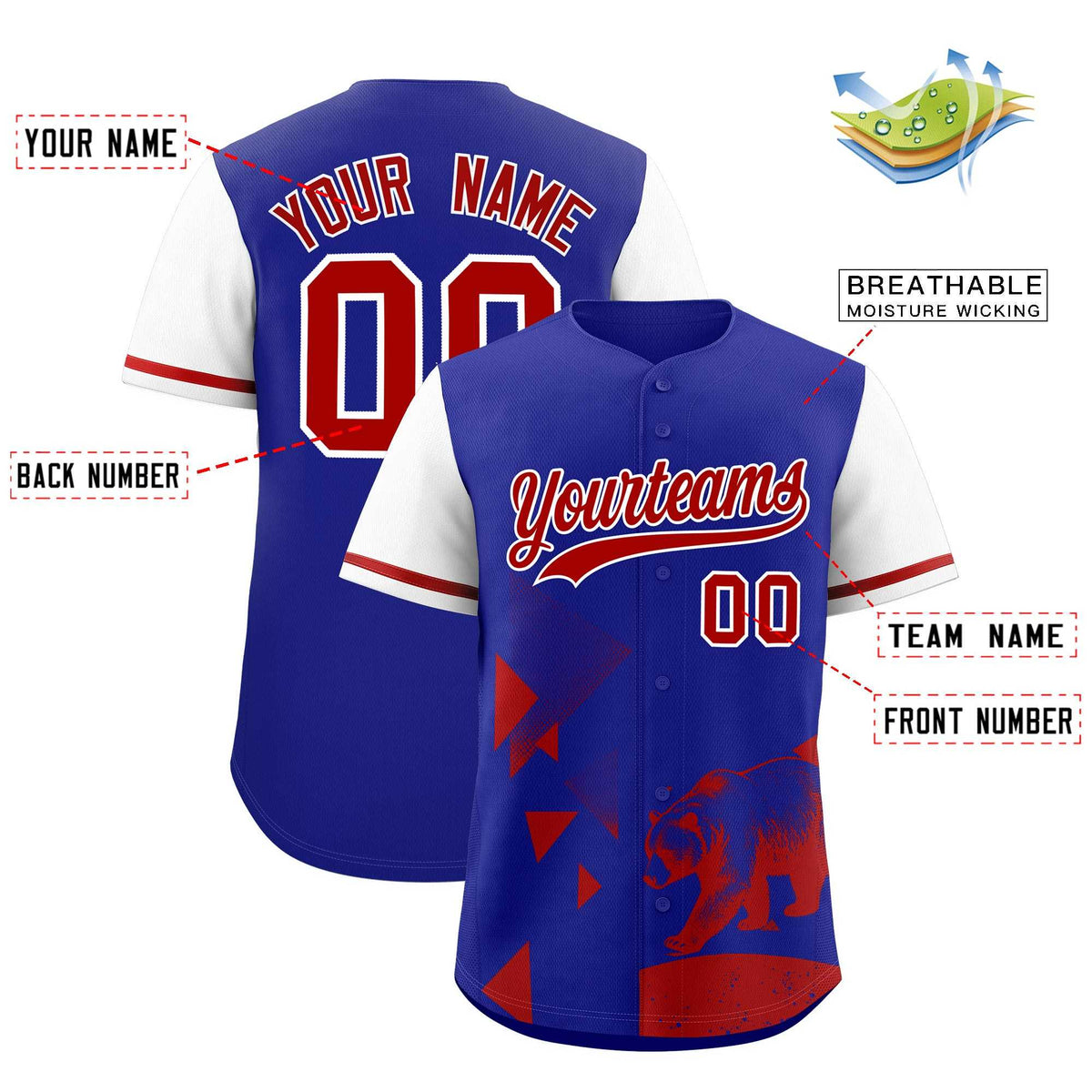 Custom White Royal Raptor Series Raglan Sleeves Breathable Baseball Jersey