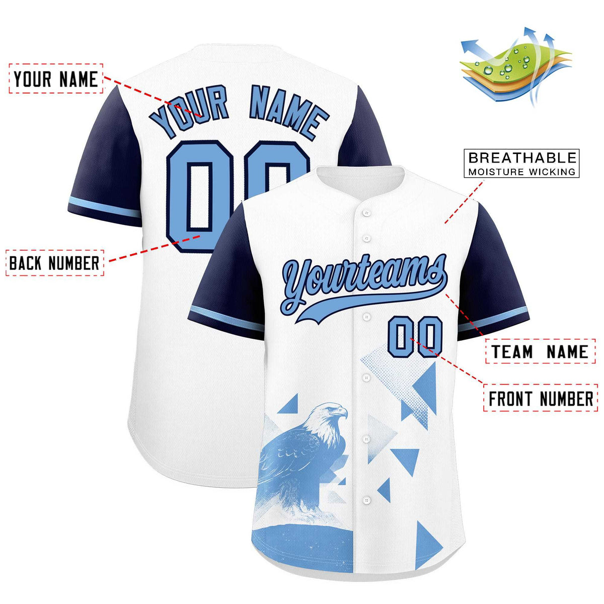 Custom Navy White Raptor Series Raglan Sleeves Hip Hop Baseball Jersey