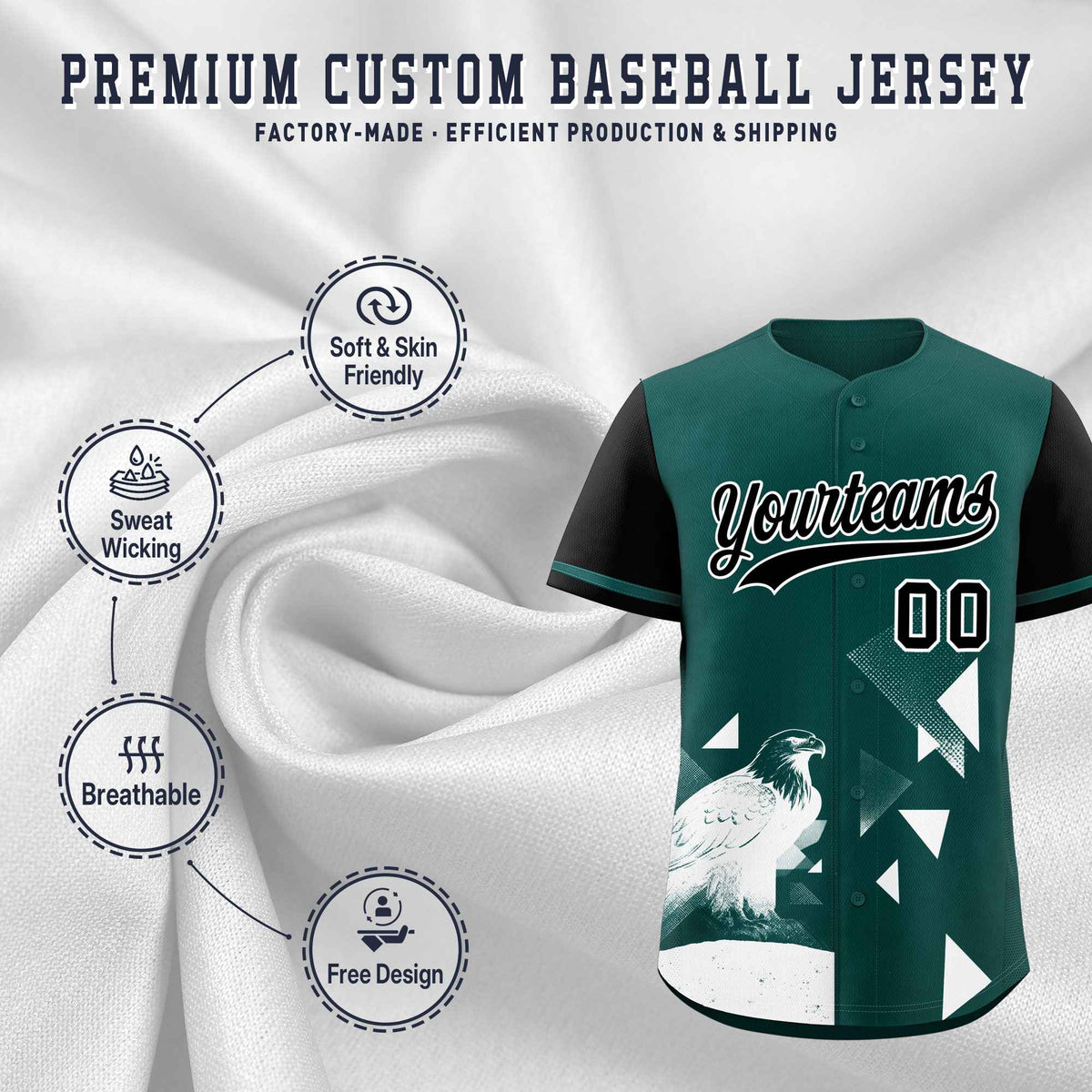Custom Black Midnight Green Raptor Series Raglan Sleeves Lightweight Baseball Jersey