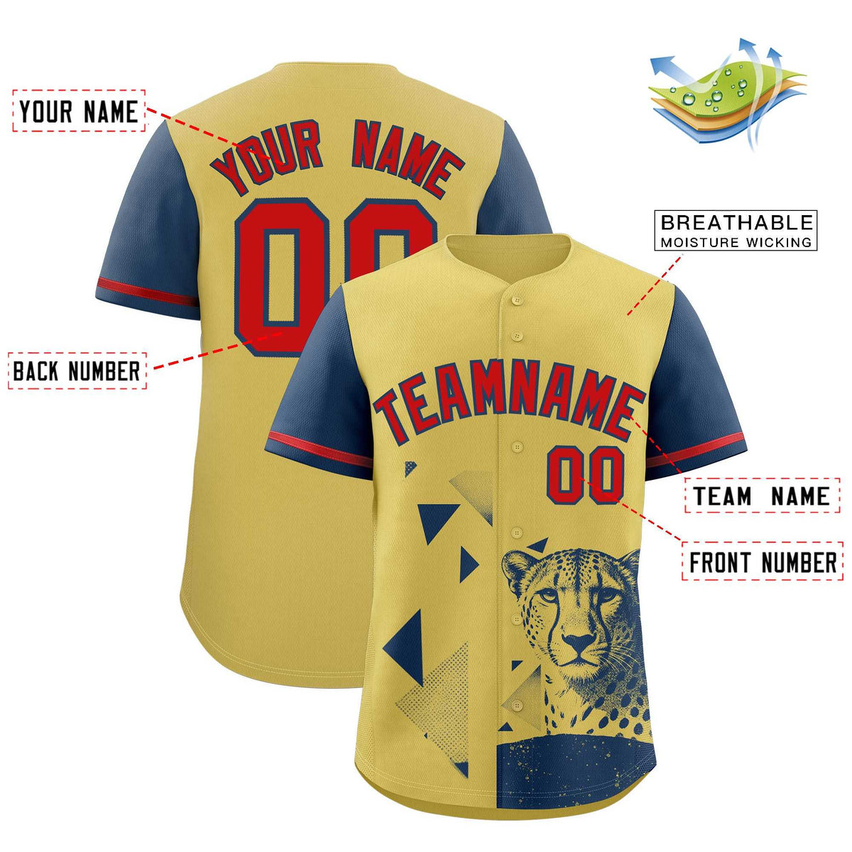 Custom Midnight Blue Old Gold Raptor Series Raglan Sleeves Lightweight Baseball Jersey