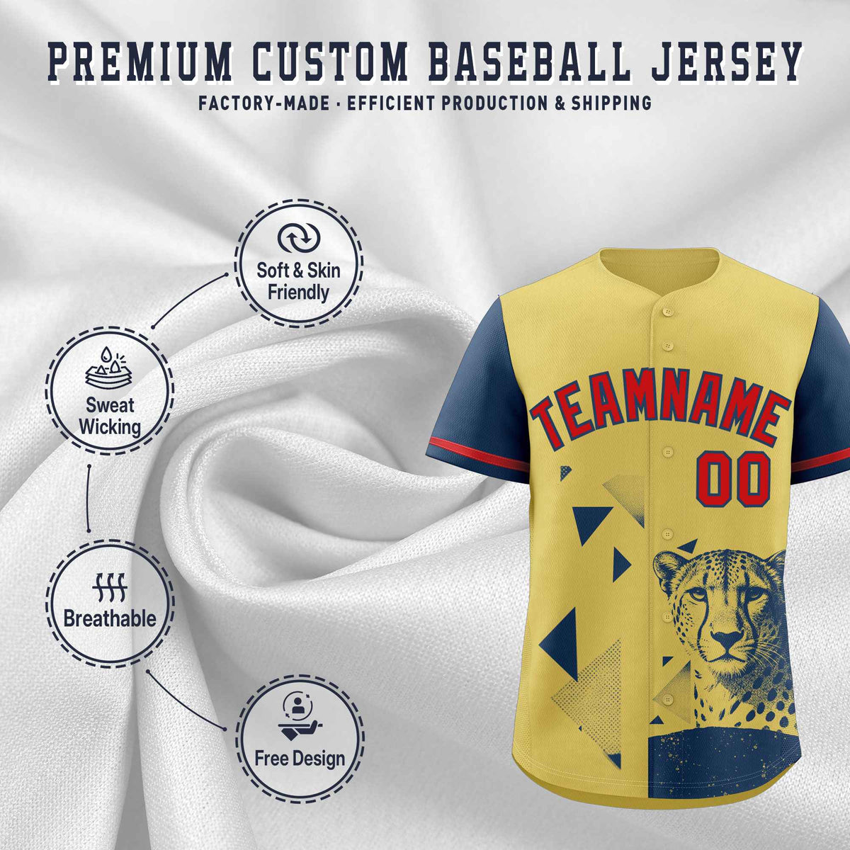 Custom Midnight Blue Old Gold Raptor Series Raglan Sleeves Lightweight Baseball Jersey