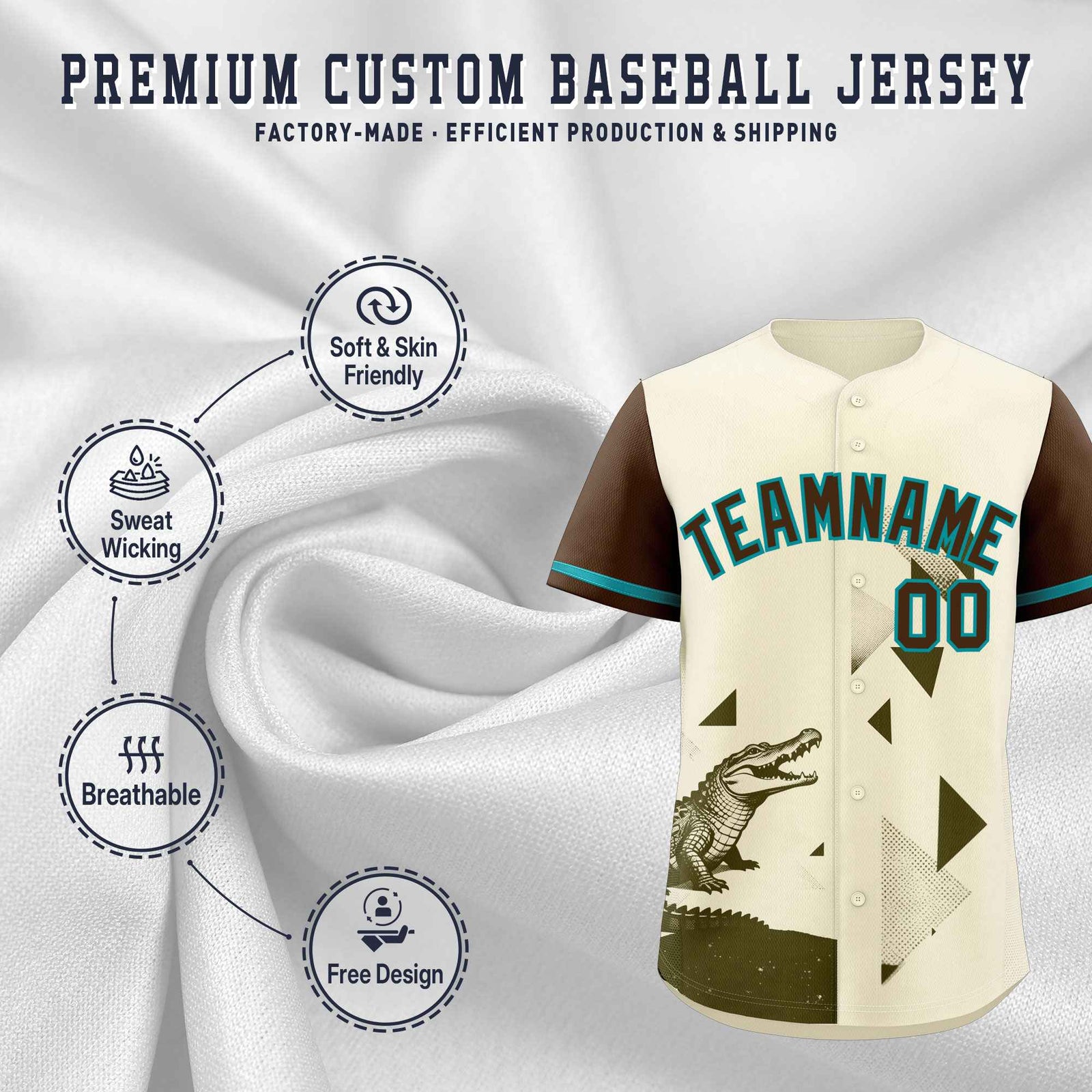 Custom Light Brown Cream Raptor Series Raglan Sleeves Drapable Baseball Jersey