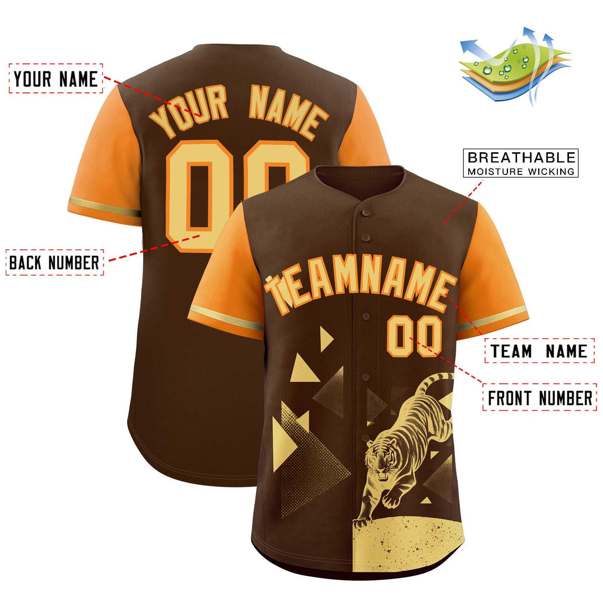 Custom Orange Brown Raptor Series Raglan Sleeves Urban Style Baseball Jersey