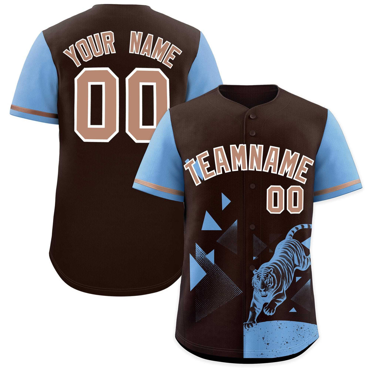 Custom Powder Blue Brown Raptor Series Raglan Sleeves Drapable Baseball Jersey