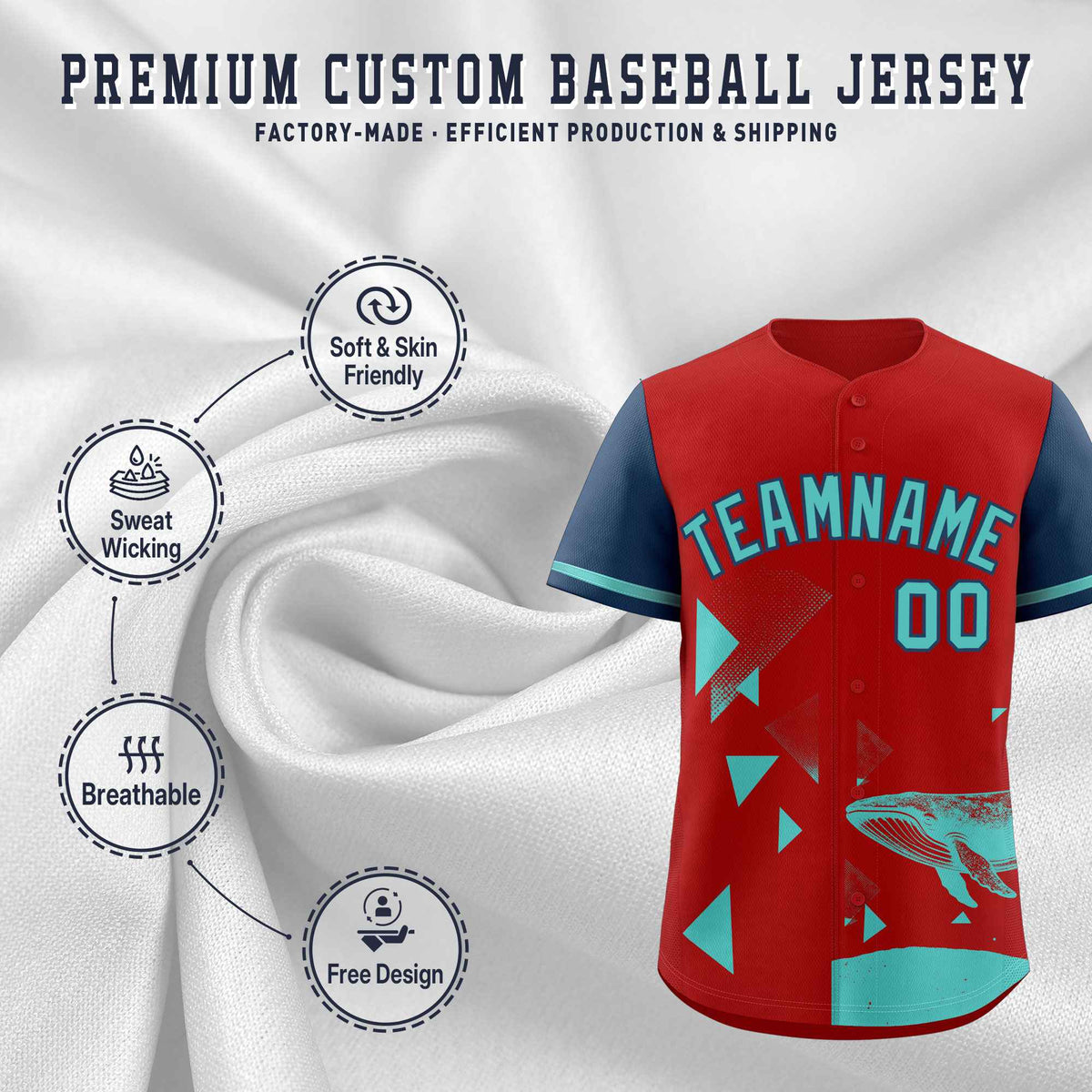 Custom Midnight Blue Red Raptor Series Raglan Sleeves Hip Hop Baseball Jersey