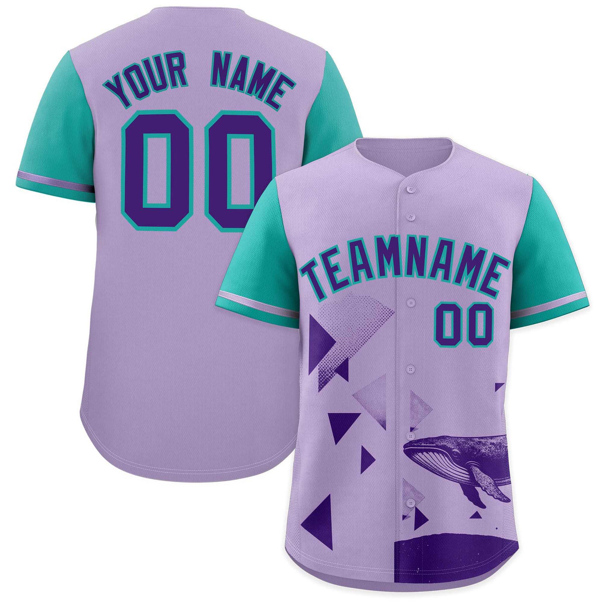 Custom Aqua Light Purple Raptor Series Raglan Sleeves Lightweight Baseball Jersey