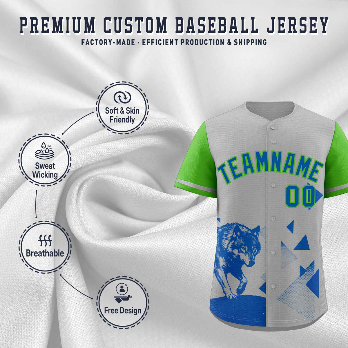 Custom Light Green Gray Raptor Series Raglan Sleeves Street Style Baseball Jersey