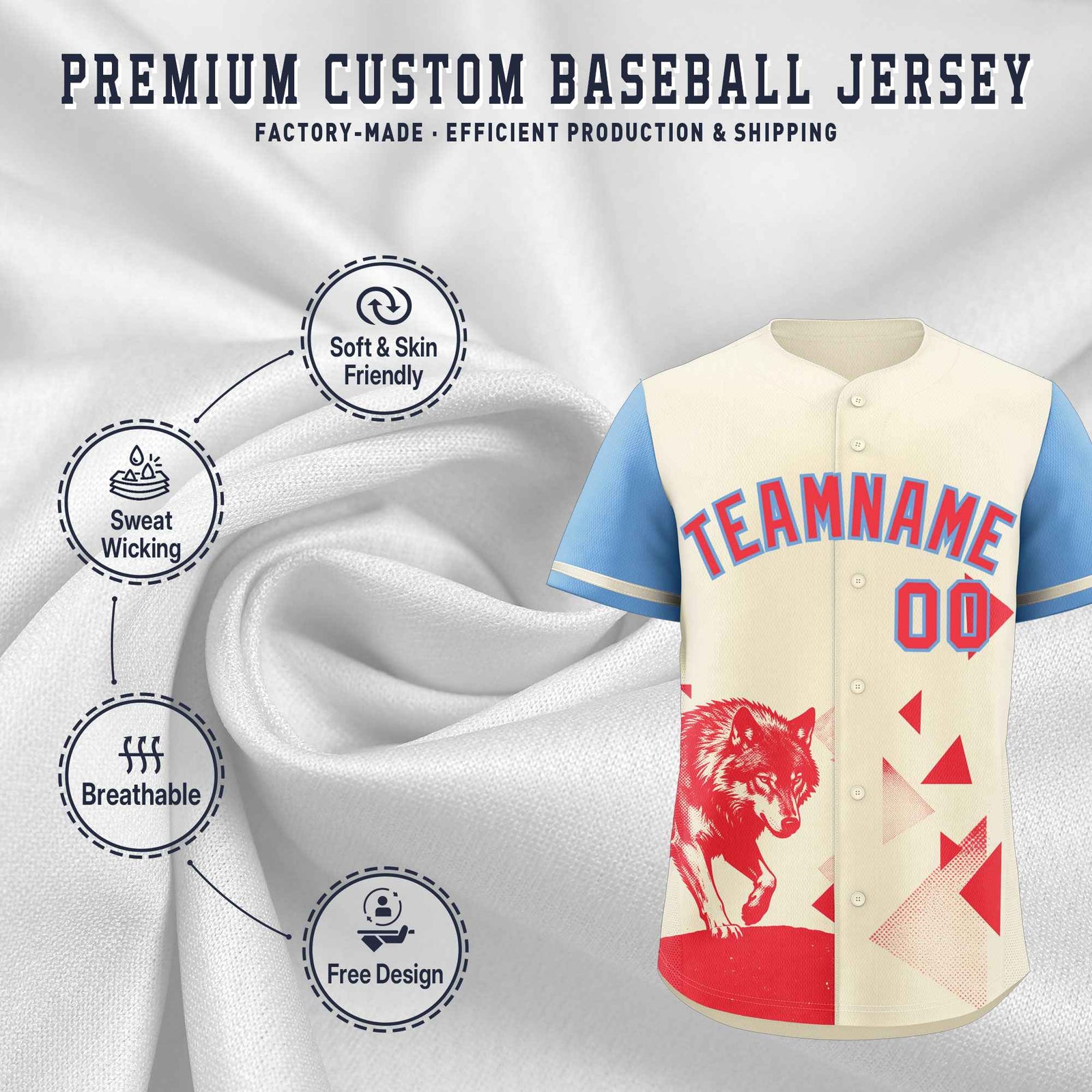 Custom Powder Blue Light Khaki Raptor Series Raglan Sleeves Casual Sports Baseball Jersey