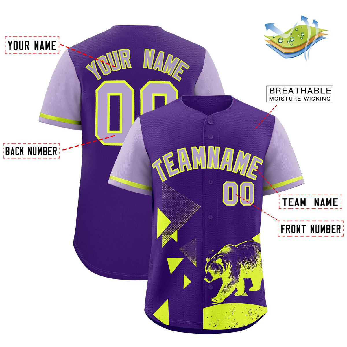 Custom Light Purple Purple Raptor Series Raglan Sleeves Wrinkle-Resistant Baseball Jersey