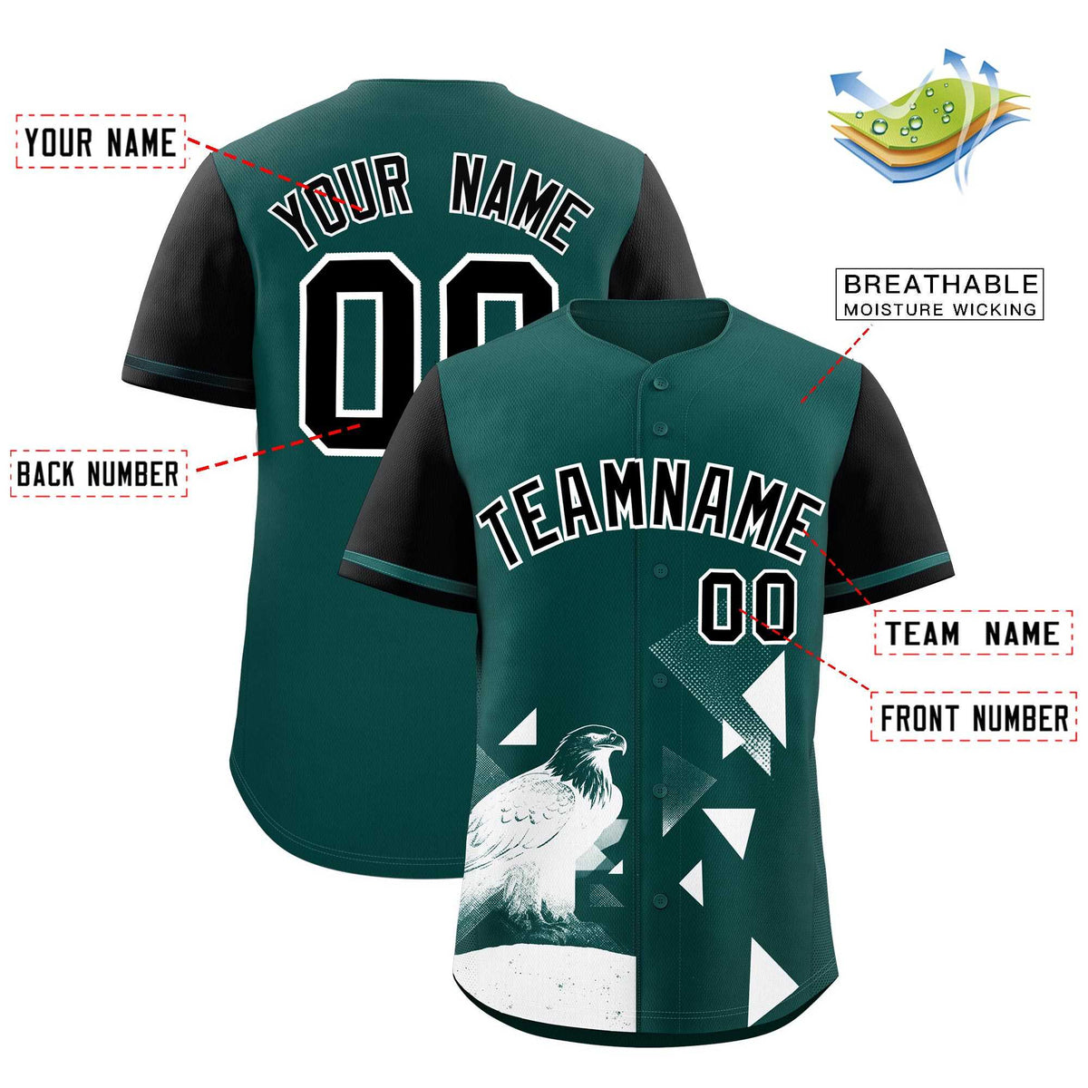 Custom Black Midnight Green Raptor Series Raglan Sleeves Lightweight Baseball Jersey