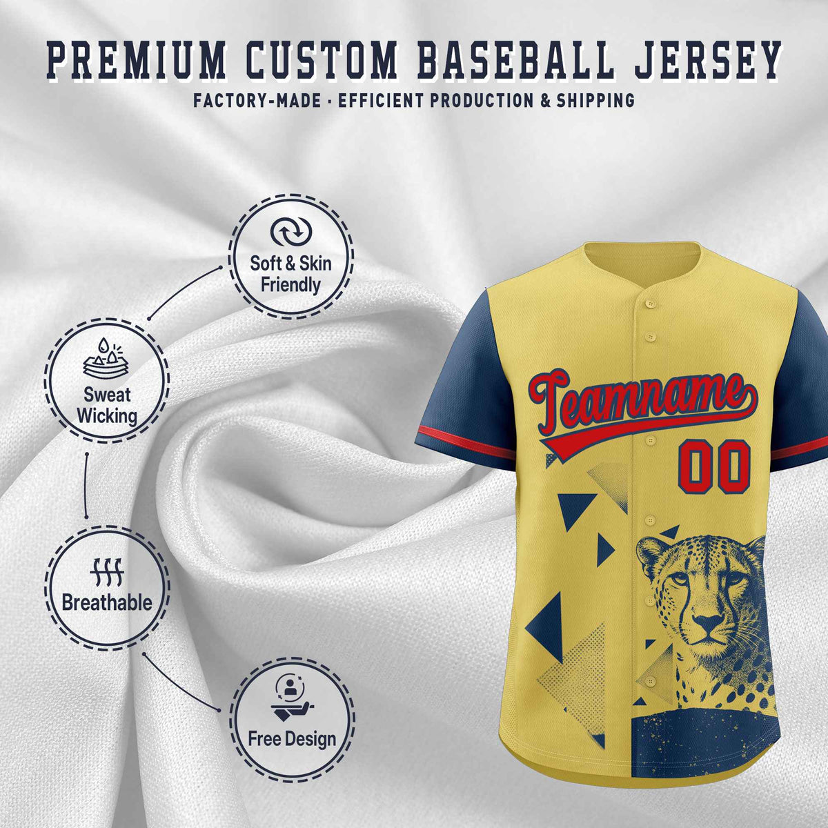 Custom Midnight Blue Old Gold Raptor Series Raglan Sleeves Lightweight Baseball Jersey |KXKSHOP