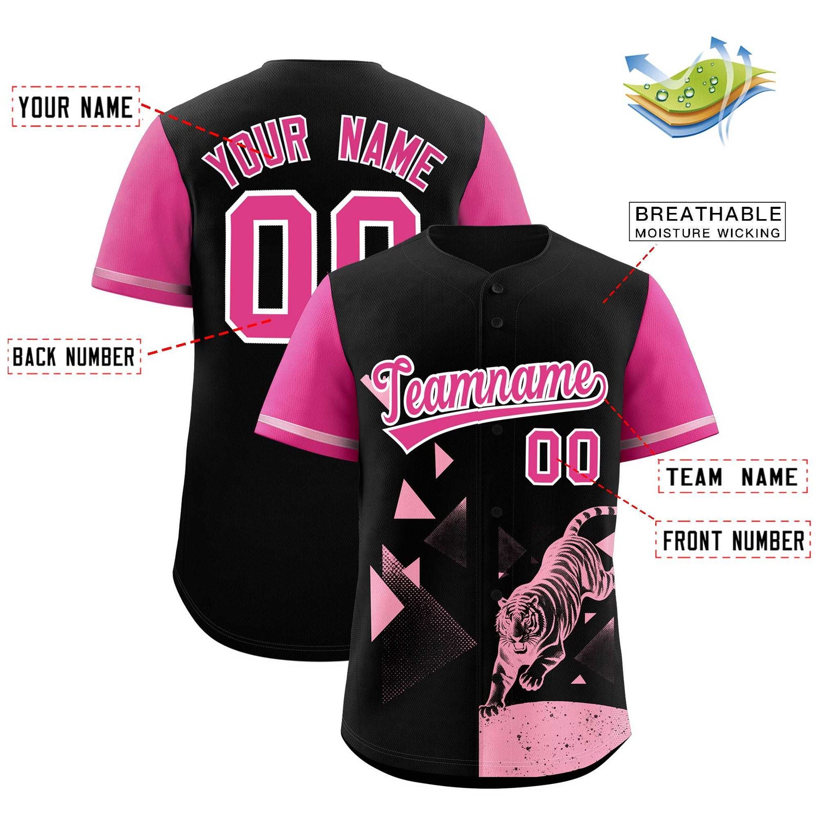 Custom Rose Red Black Raptor Series Raglan Sleeves Wrinkle-Resistant Baseball Jersey |KXKSHOP