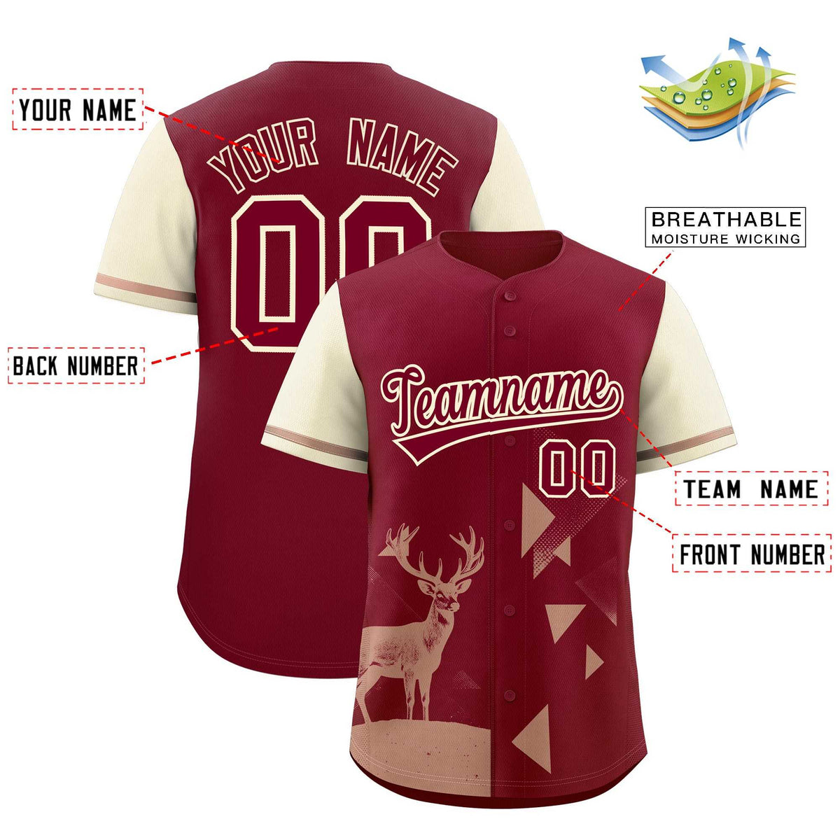 Custom Cream Crimson Raptor Series Raglan Sleeves Urban Style Baseball Jersey |KXKSHOP