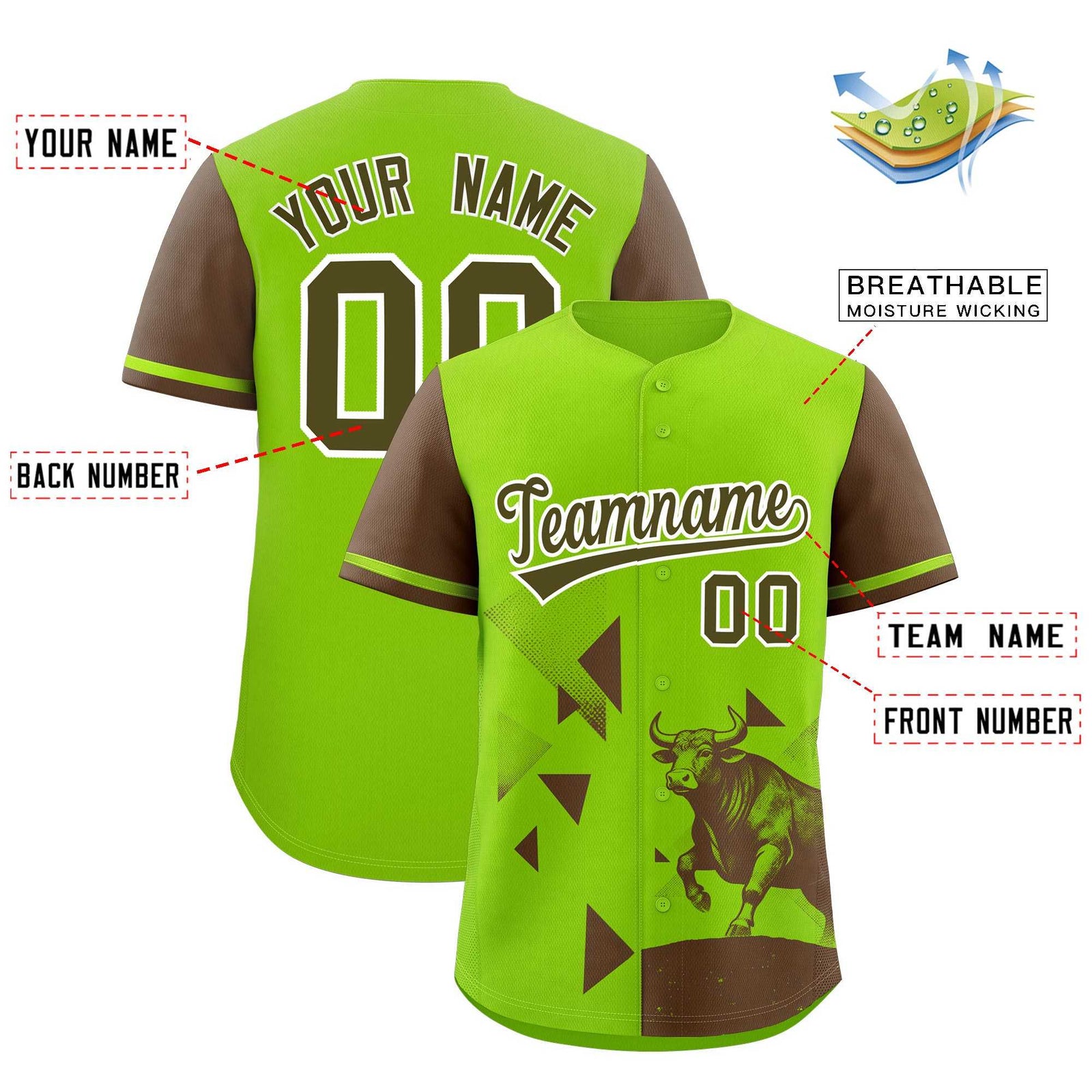Custom Light Brown Neon Green Raptor Series Raglan Sleeves Hip Hop Baseball Jersey |KXKSHOP