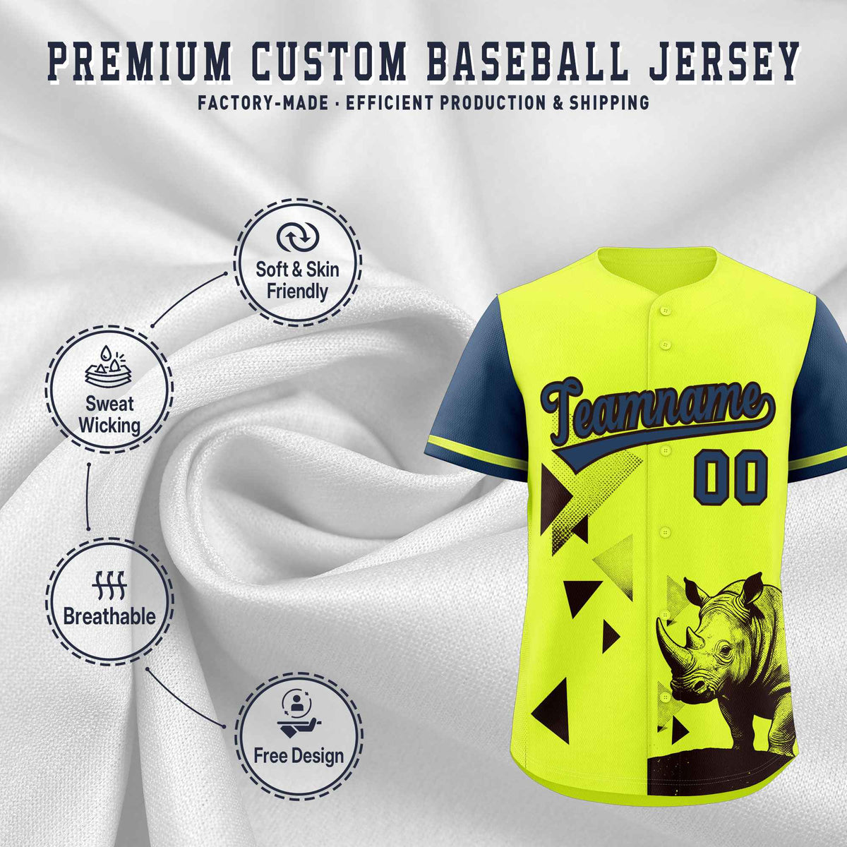 Custom Midnight Blue Fluorescent Green Raptor Series Raglan Sleeves Hip Hop Baseball Jersey |KXKSHOP