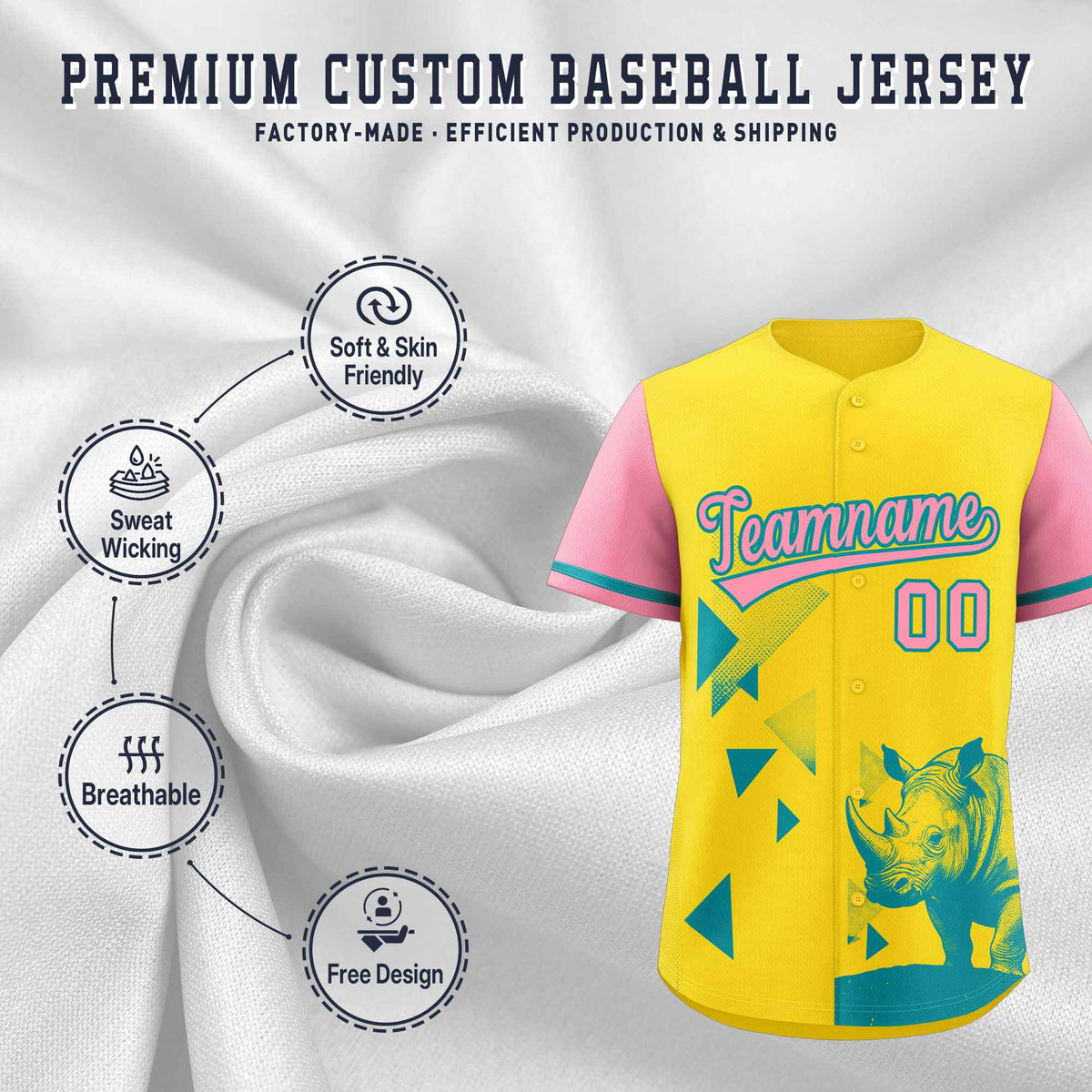 Custom Light Pink Yellow Raptor Series Raglan Sleeves Lightweight Baseball Jersey |KXKSHOP