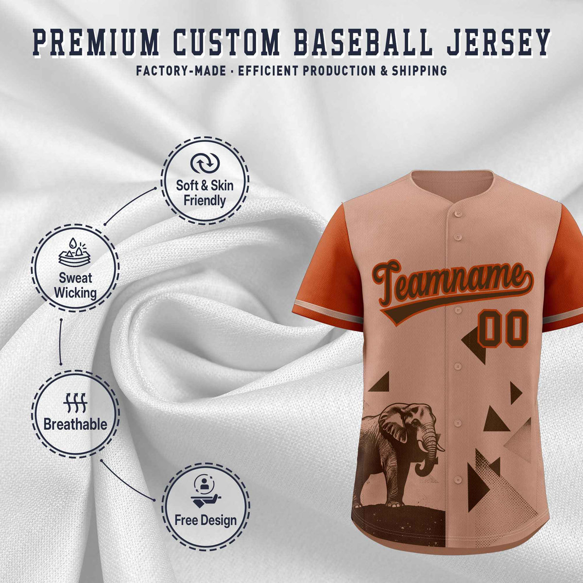 Custom Dark Orange Coffee Raptor Series Raglan Sleeves Hip Hop Baseball Jersey |KXKSHOP