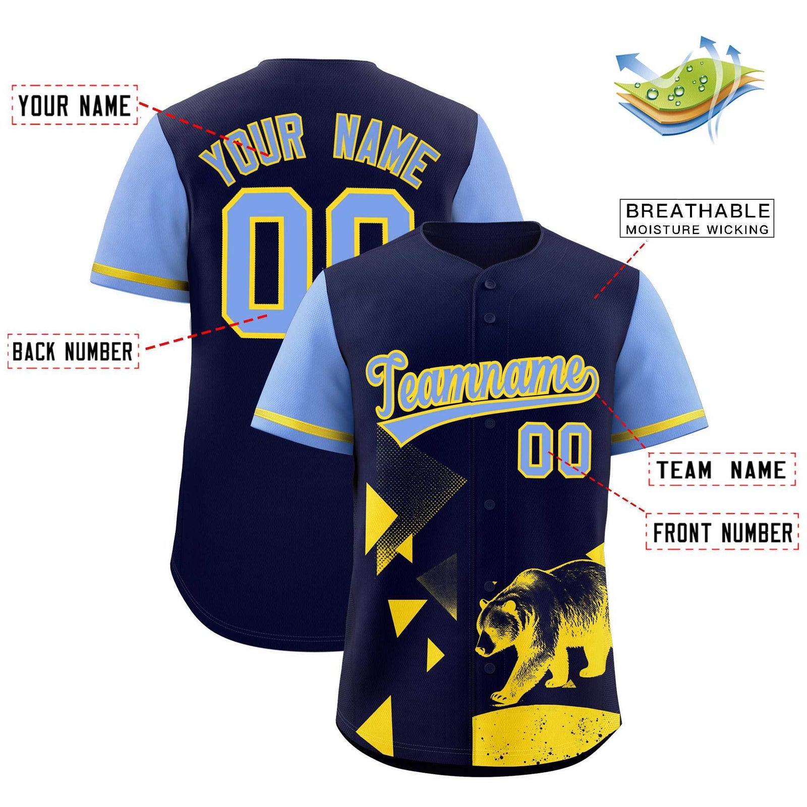 Custom Light Blue Midnight Blue Raptor Series Raglan Sleeves Lightweight Baseball Jersey |KXKSHOP